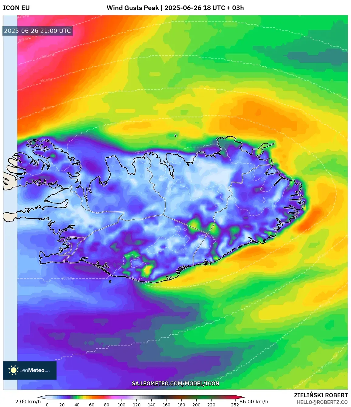 ICON model - Iceland, Wind Gusts Peak ICON model - Iceland, Wind Gusts Peak