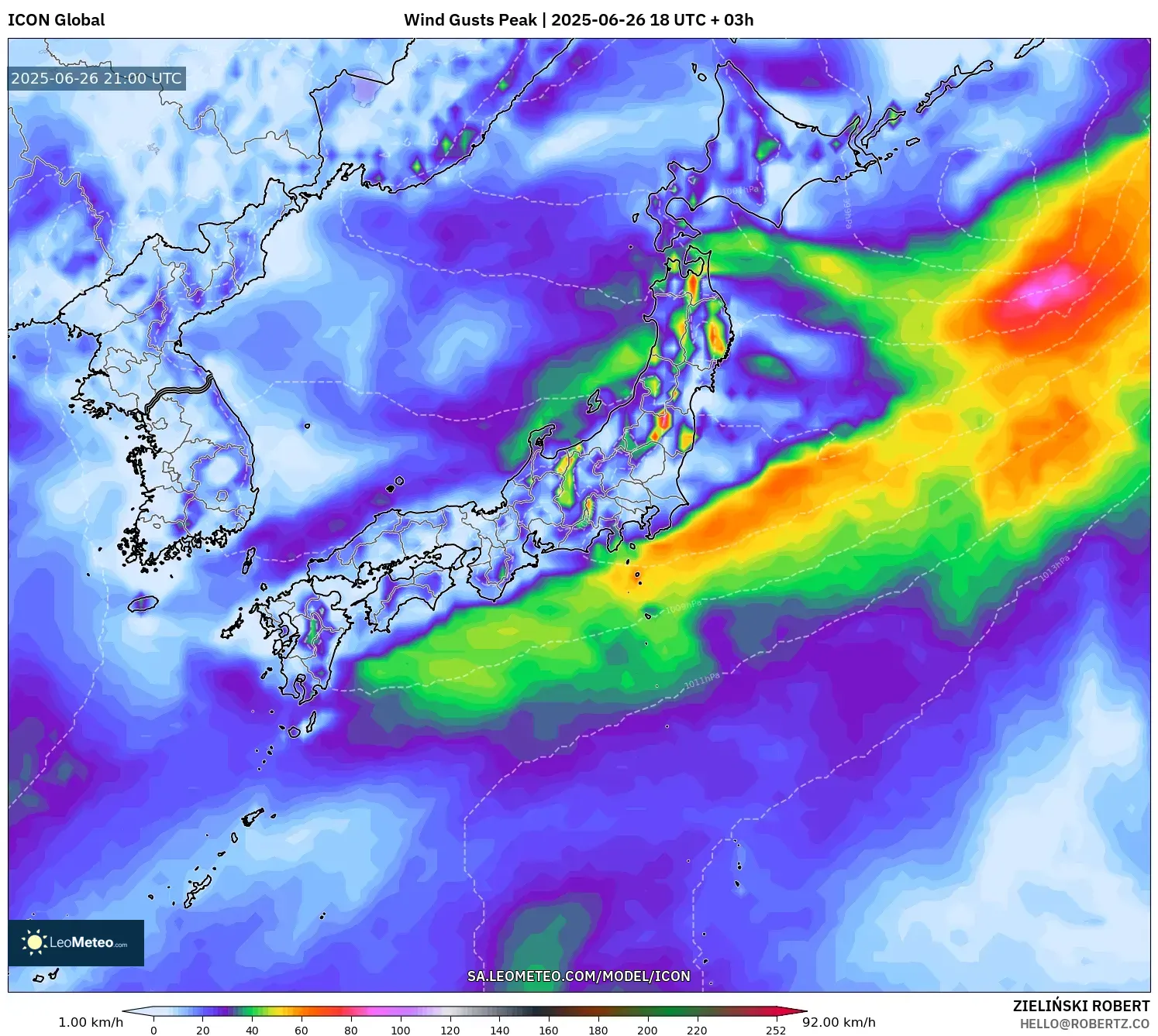 ICON model - Japan, Wind Gusts Peak ICON model - Japan, Wind Gusts Peak