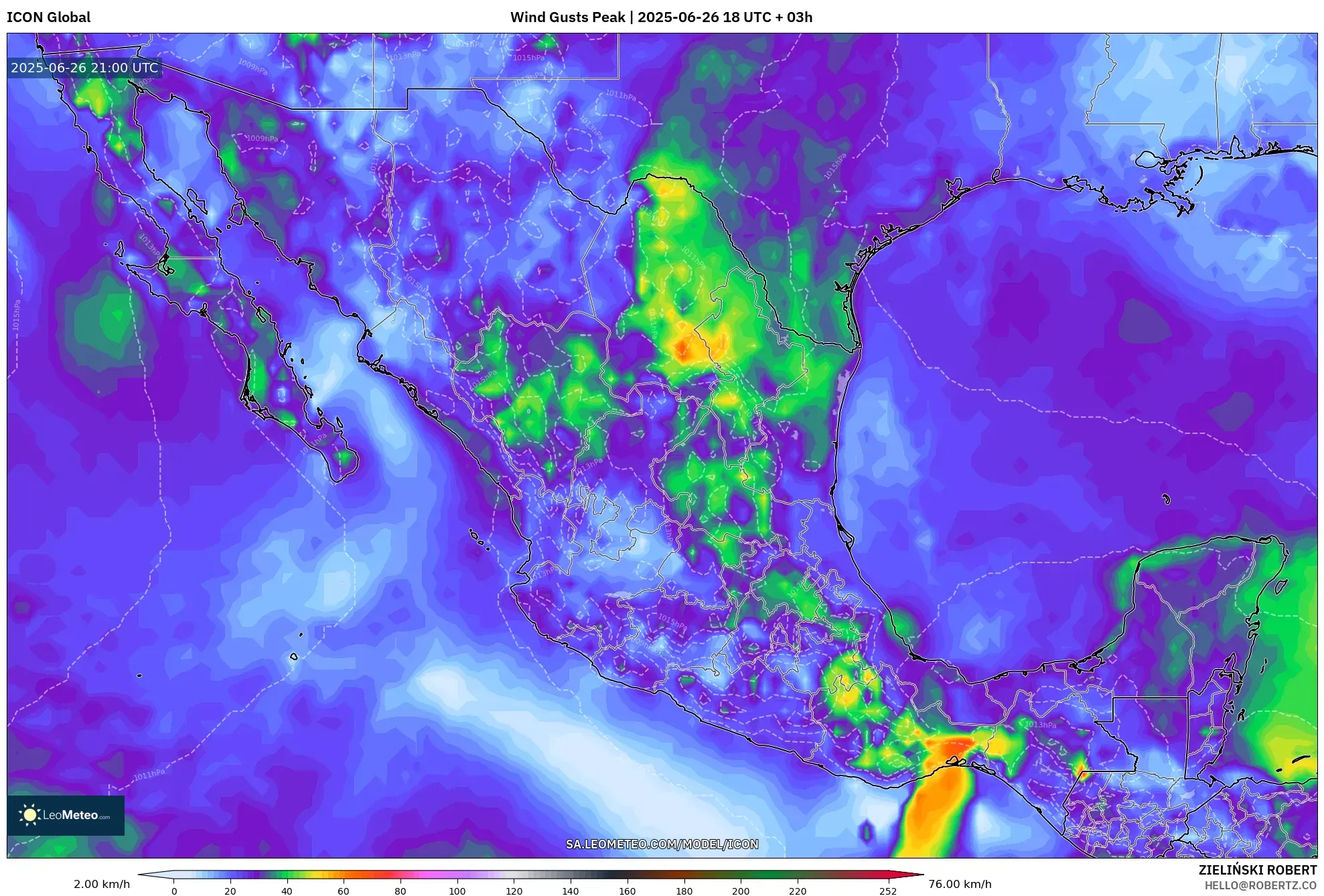 ICON model - Mexico, Wind Gusts Peak ICON model - Mexico, Wind Gusts Peak