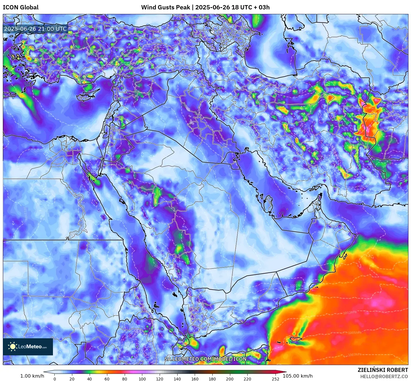 ICON model - Middle East, Wind Gusts Peak ICON model - Middle East, Wind Gusts Peak