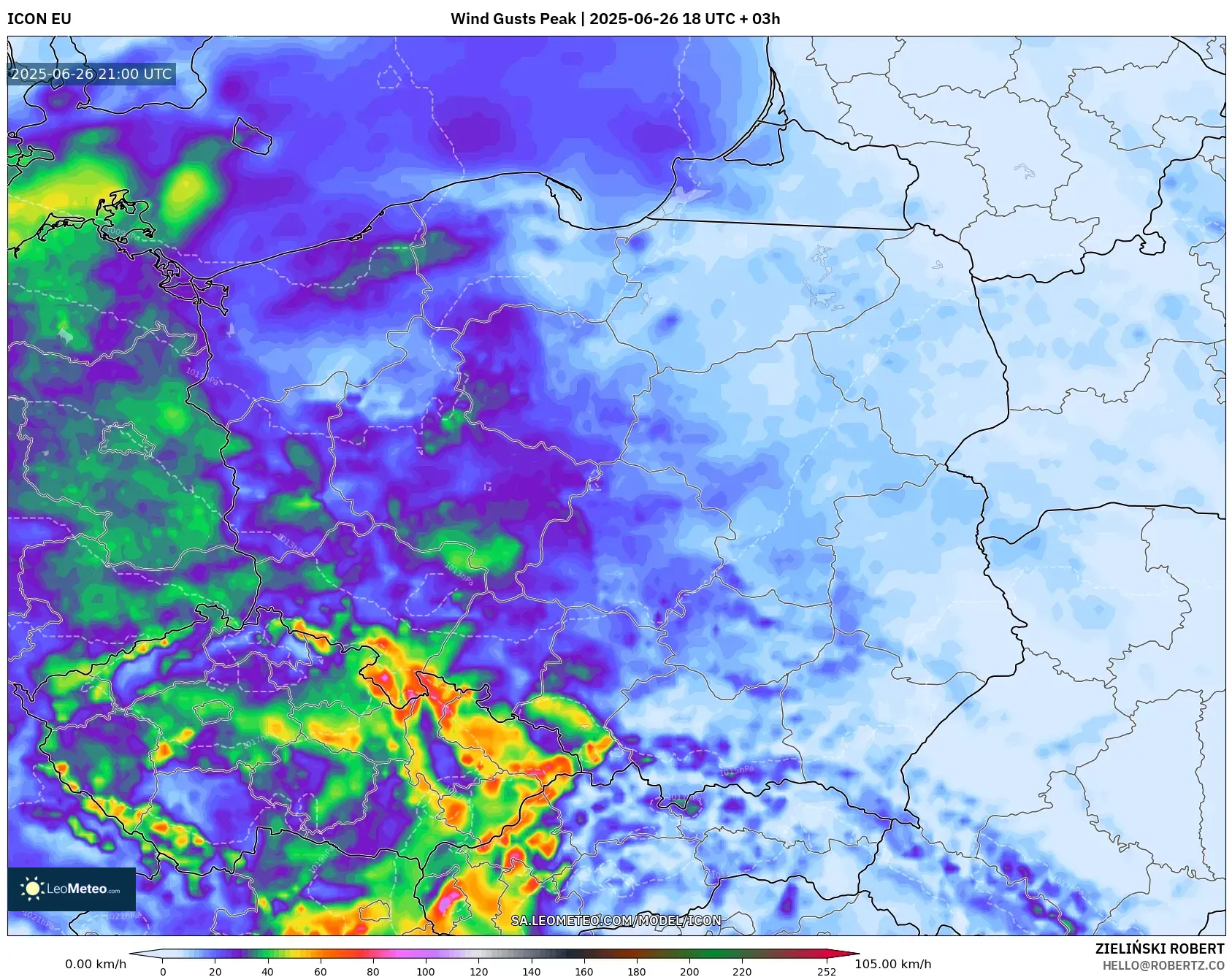 ICON model - Poland, Wind Gusts Peak ICON model - Poland, Wind Gusts Peak