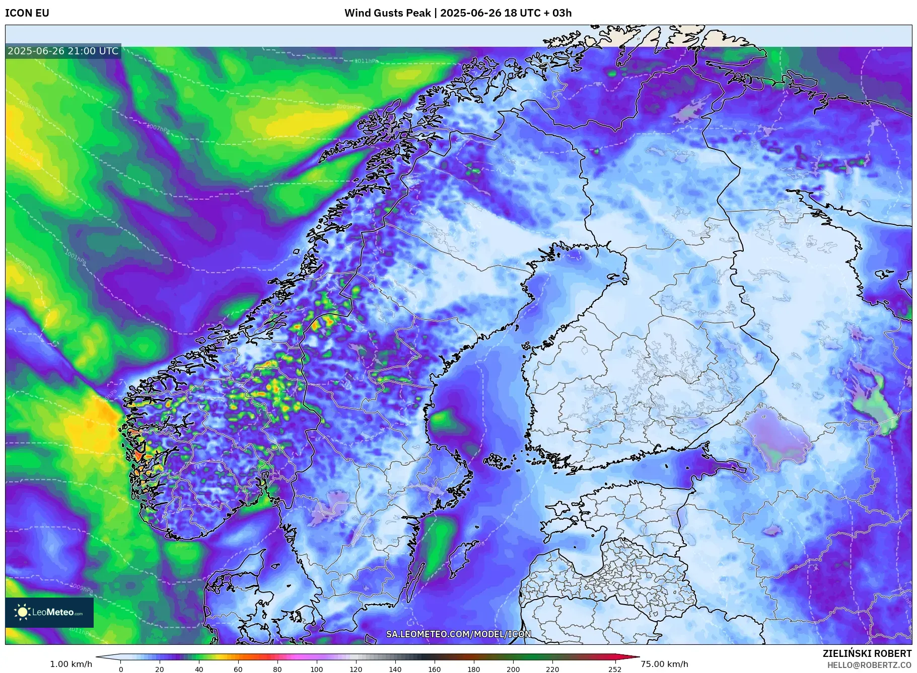ICON model - Scandinavia, Wind Gusts Peak ICON model - Scandinavia, Wind Gusts Peak