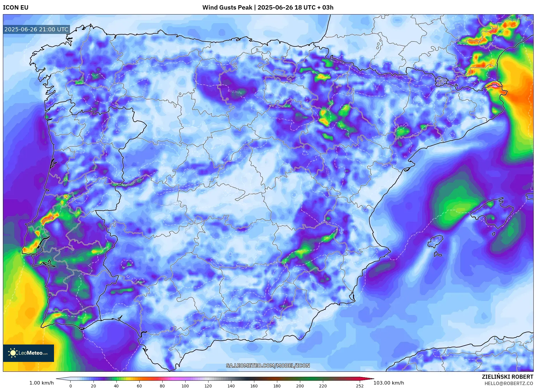 ICON model - Spain, Wind Gusts Peak ICON model - Spain, Wind Gusts Peak