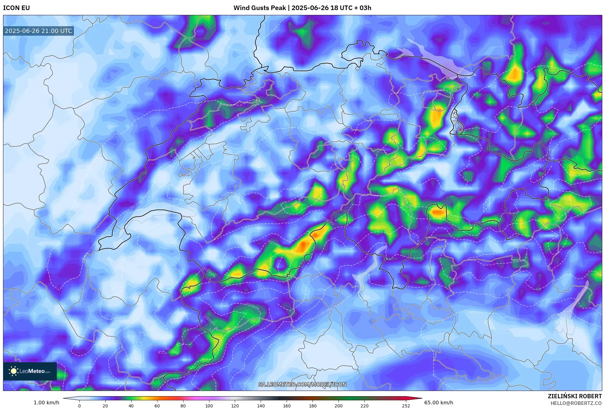 ICON model - Switzerland, Wind Gusts Peak ICON model - Switzerland, Wind Gusts Peak