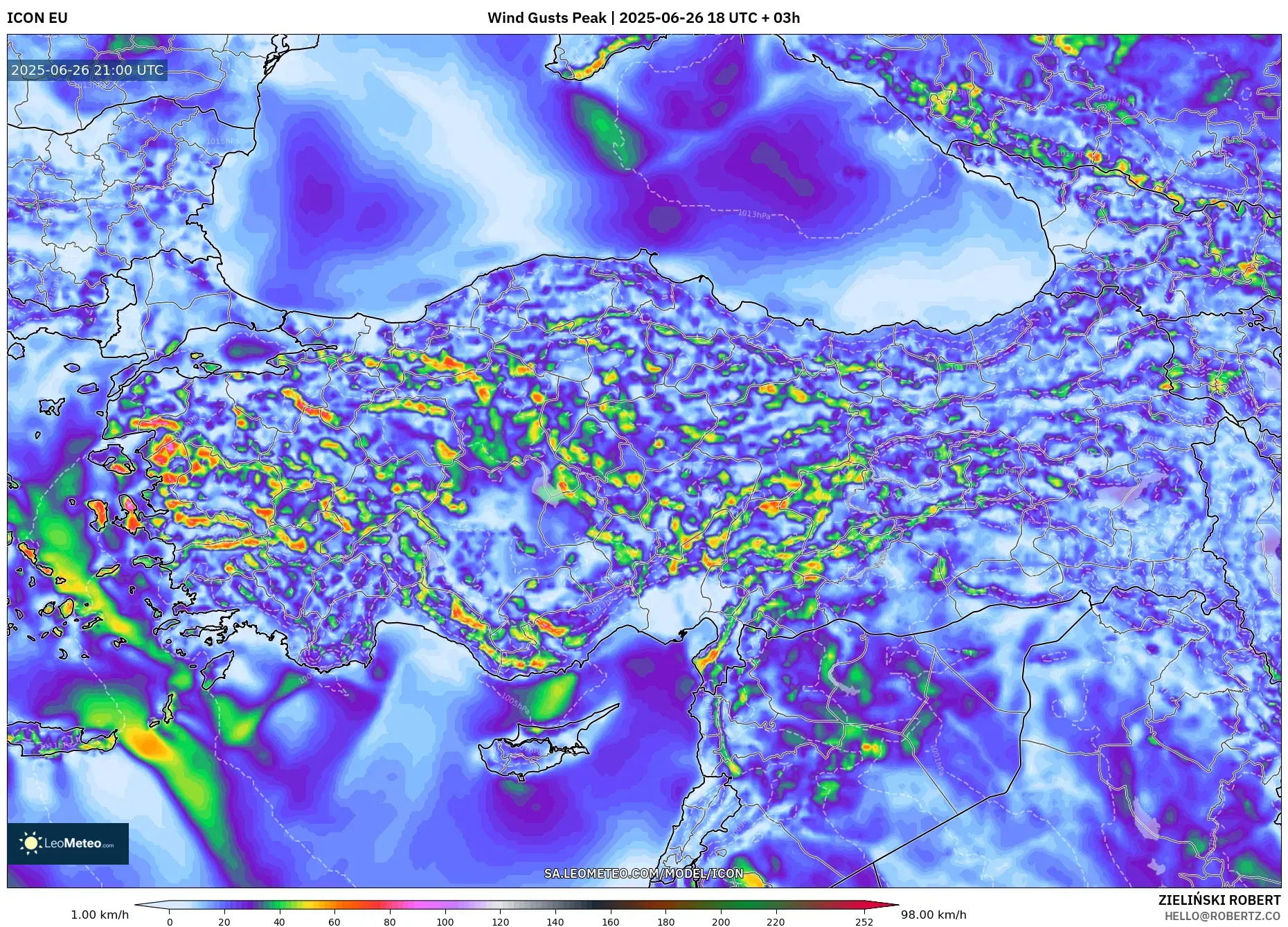 ICON model - Turkey, Wind Gusts Peak ICON model - Turkey, Wind Gusts Peak