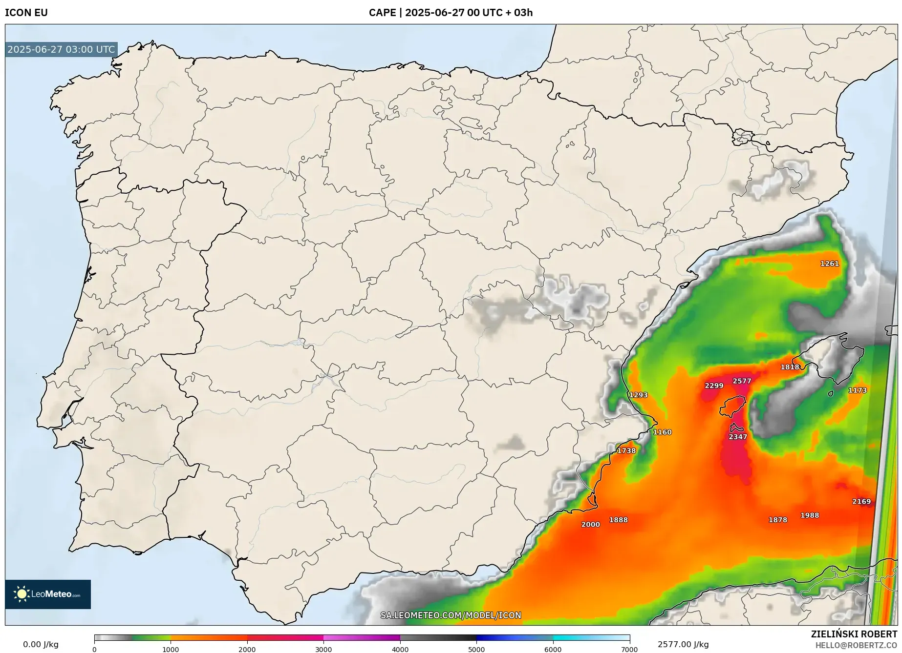 ICON model - Spain, CAPE ICON model - Spain, CAPE