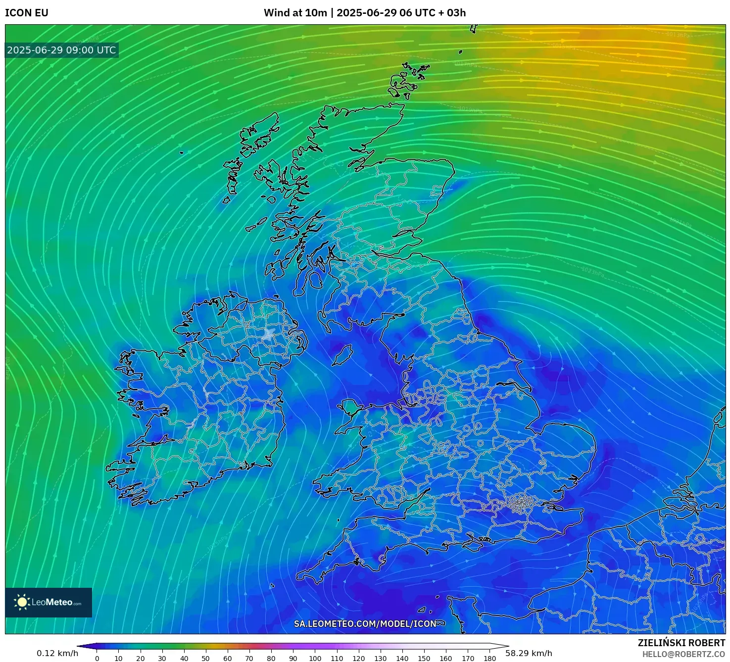 ICON model - United Kingdom, Wind at 10m