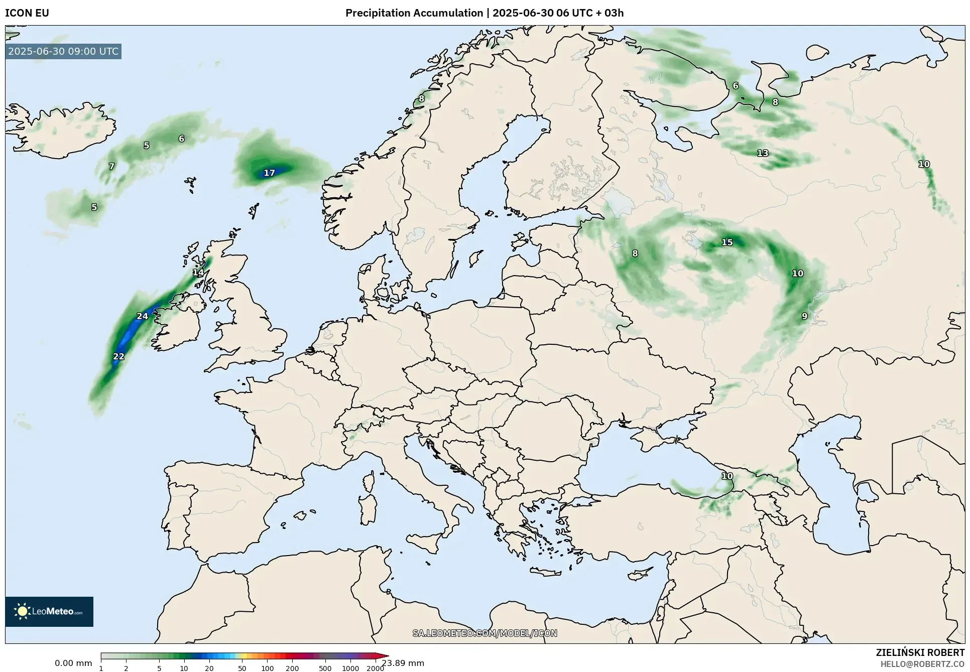 ICON model - Europe, Precipitation Accumulation ICON model - Europe, Precipitation Accumulation