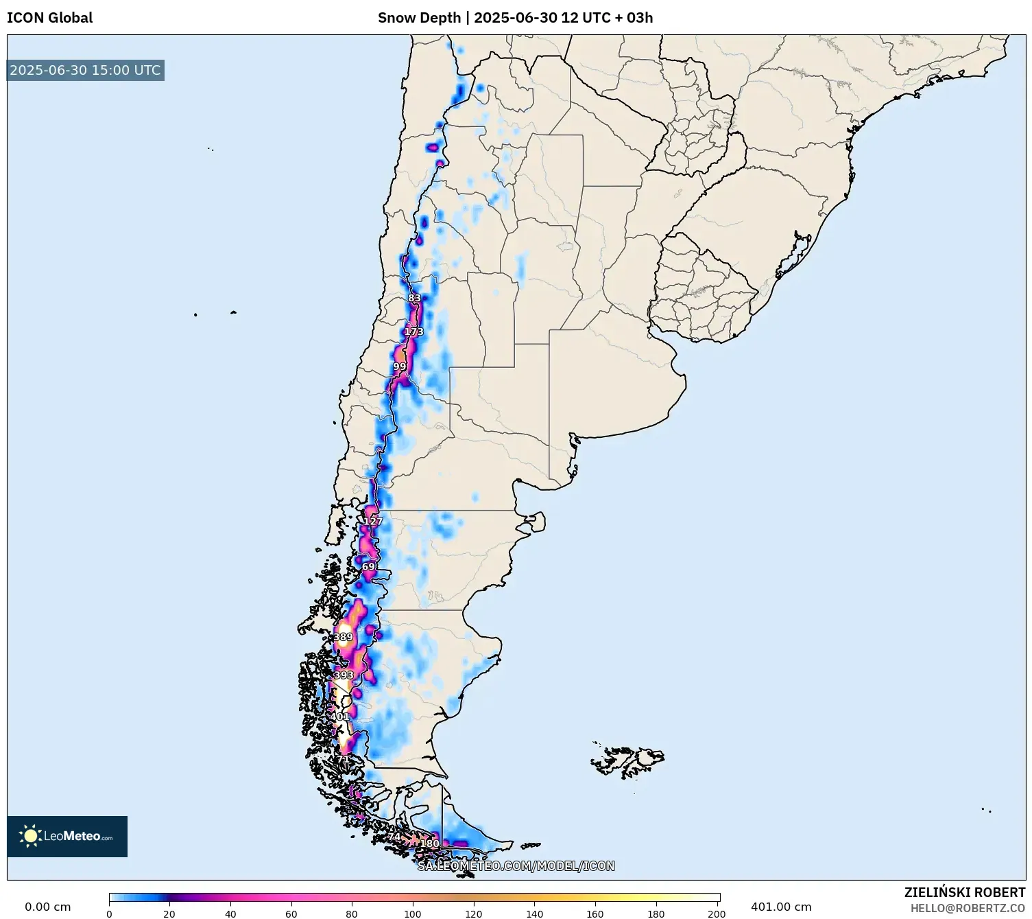 ICON model - Argentina, Snow Depth ICON model - Argentina, Snow Depth