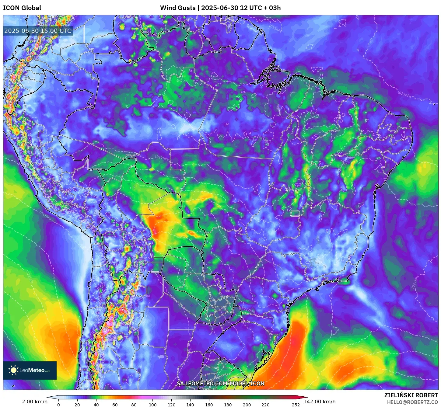 ICON model - Brazil, Wind Gusts ICON model - Brazil, Wind Gusts