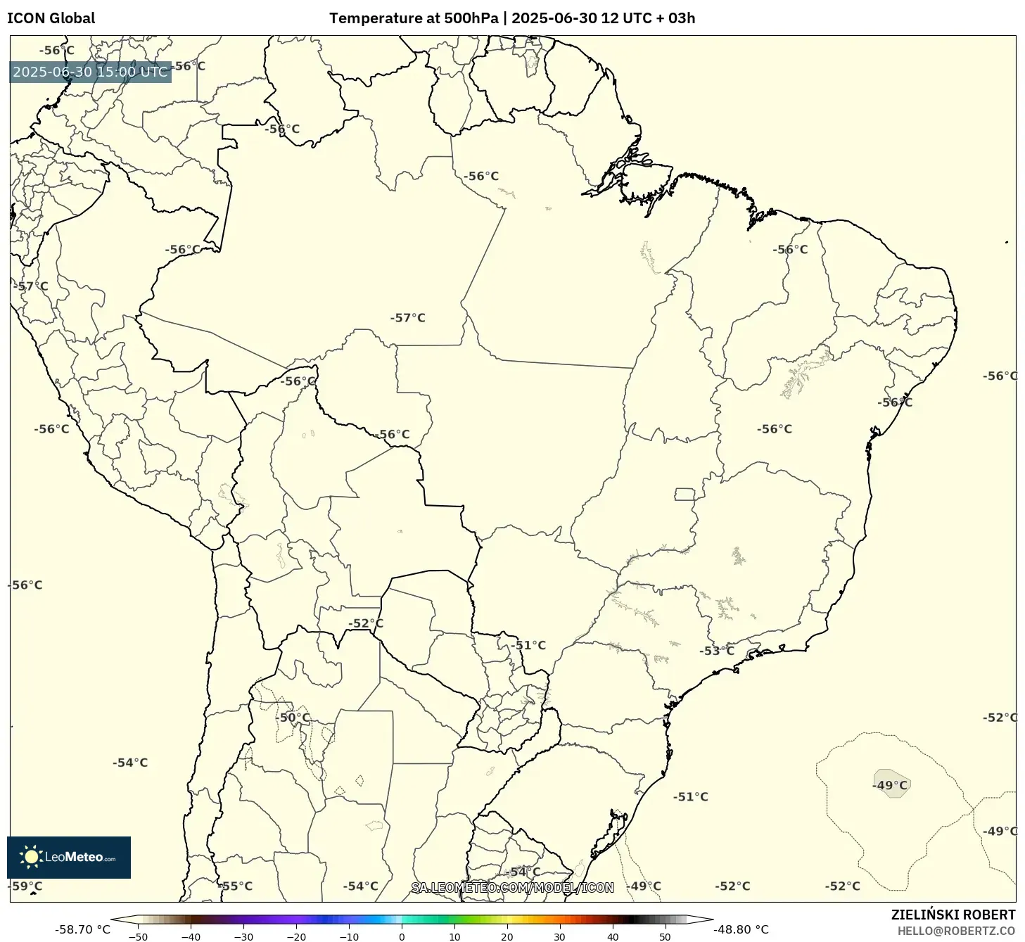 ICON model - Brazil, Temperature at 500hPa ICON model - Brazil, Temperature at 500hPa