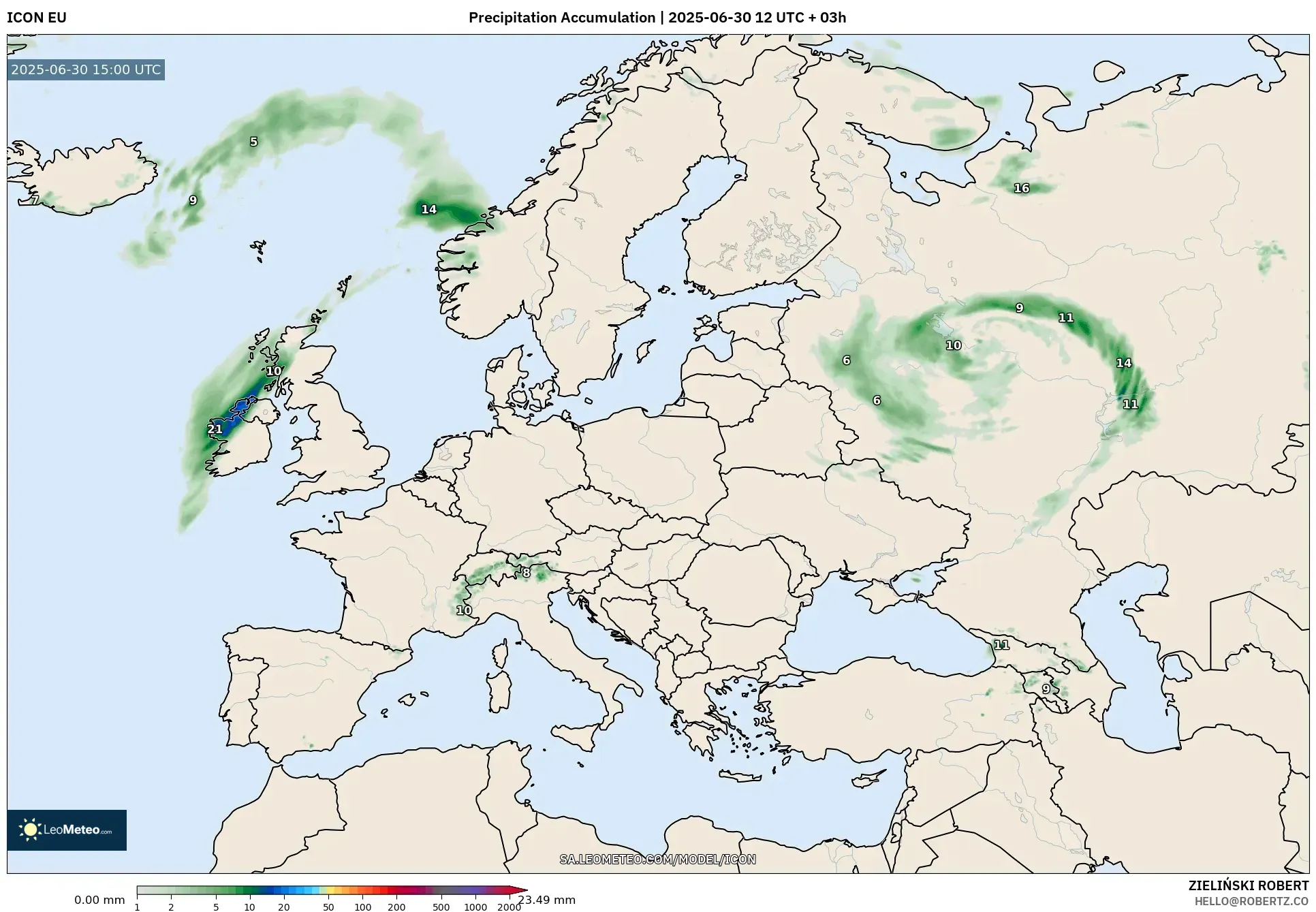 ICON model - Europe, Precipitation Accumulation ICON model - Europe, Precipitation Accumulation