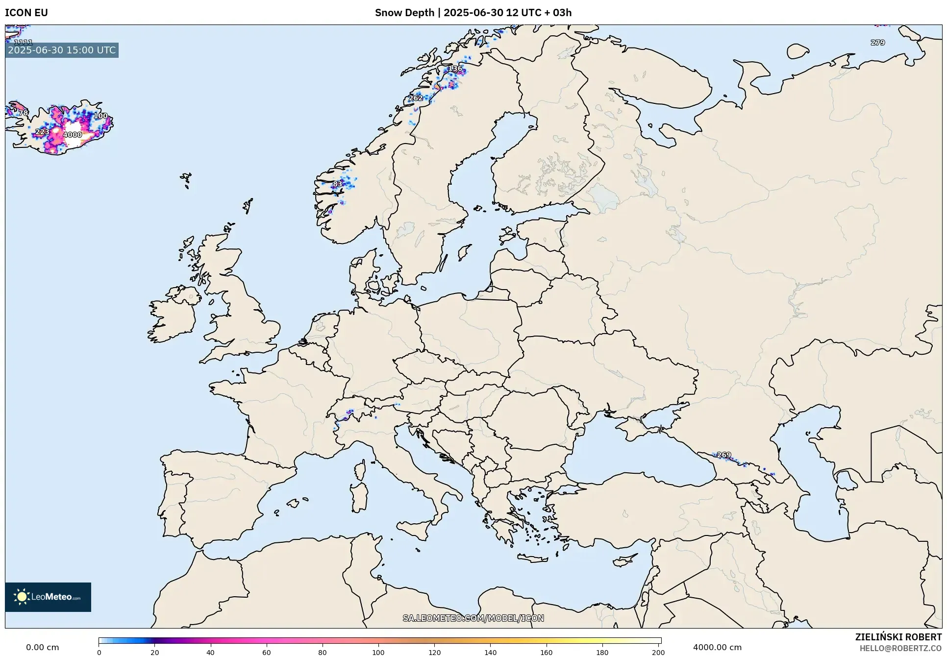 ICON model - Europe, Snow Depth ICON model - Europe, Snow Depth
