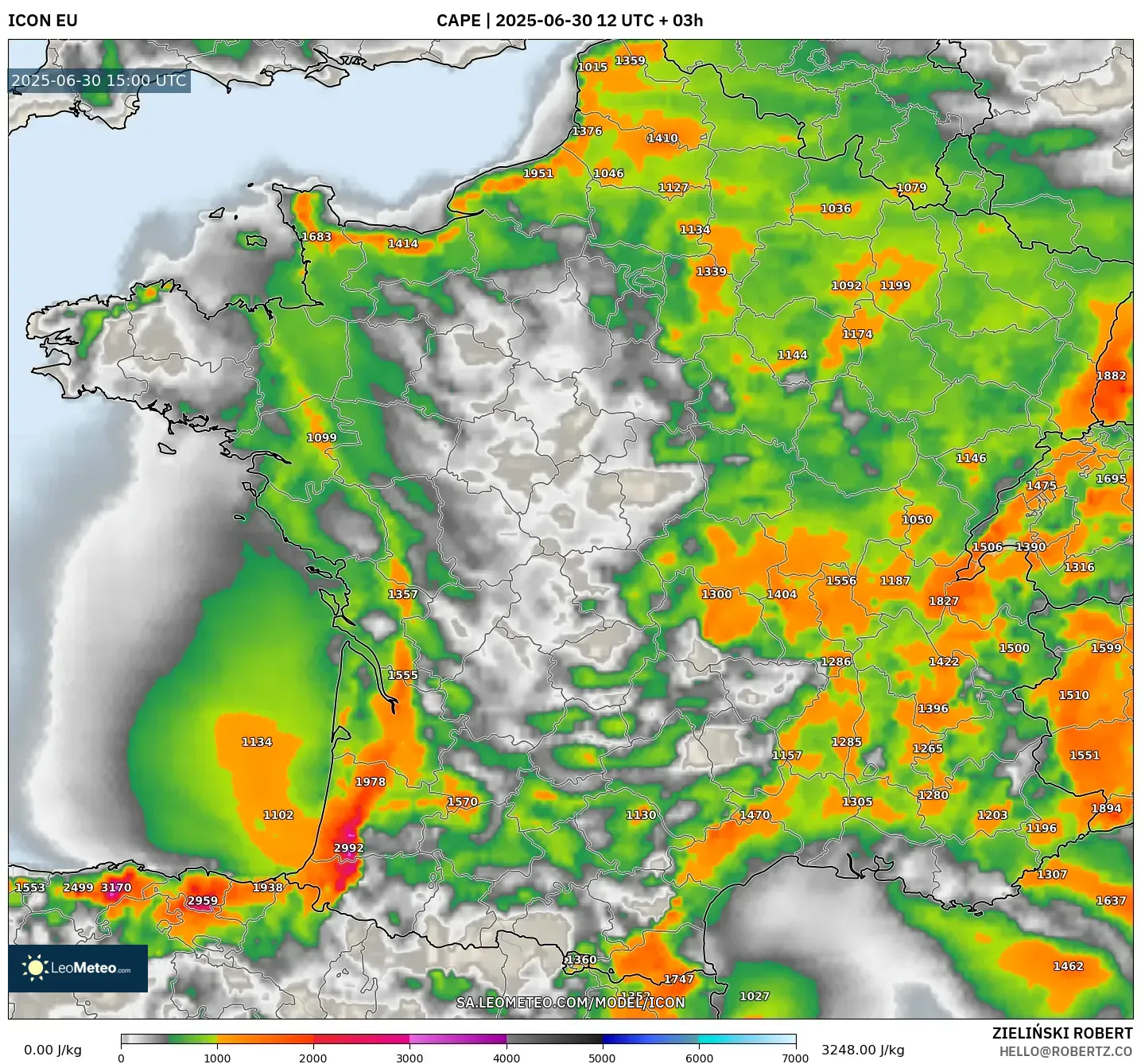ICON model - France, CAPE ICON model - France, CAPE