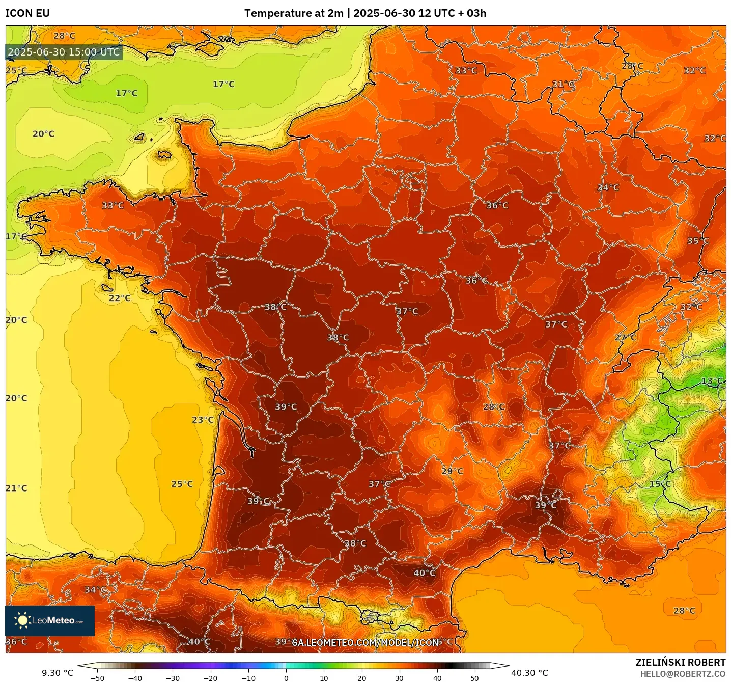 ICON model - France, Temperature at 2m