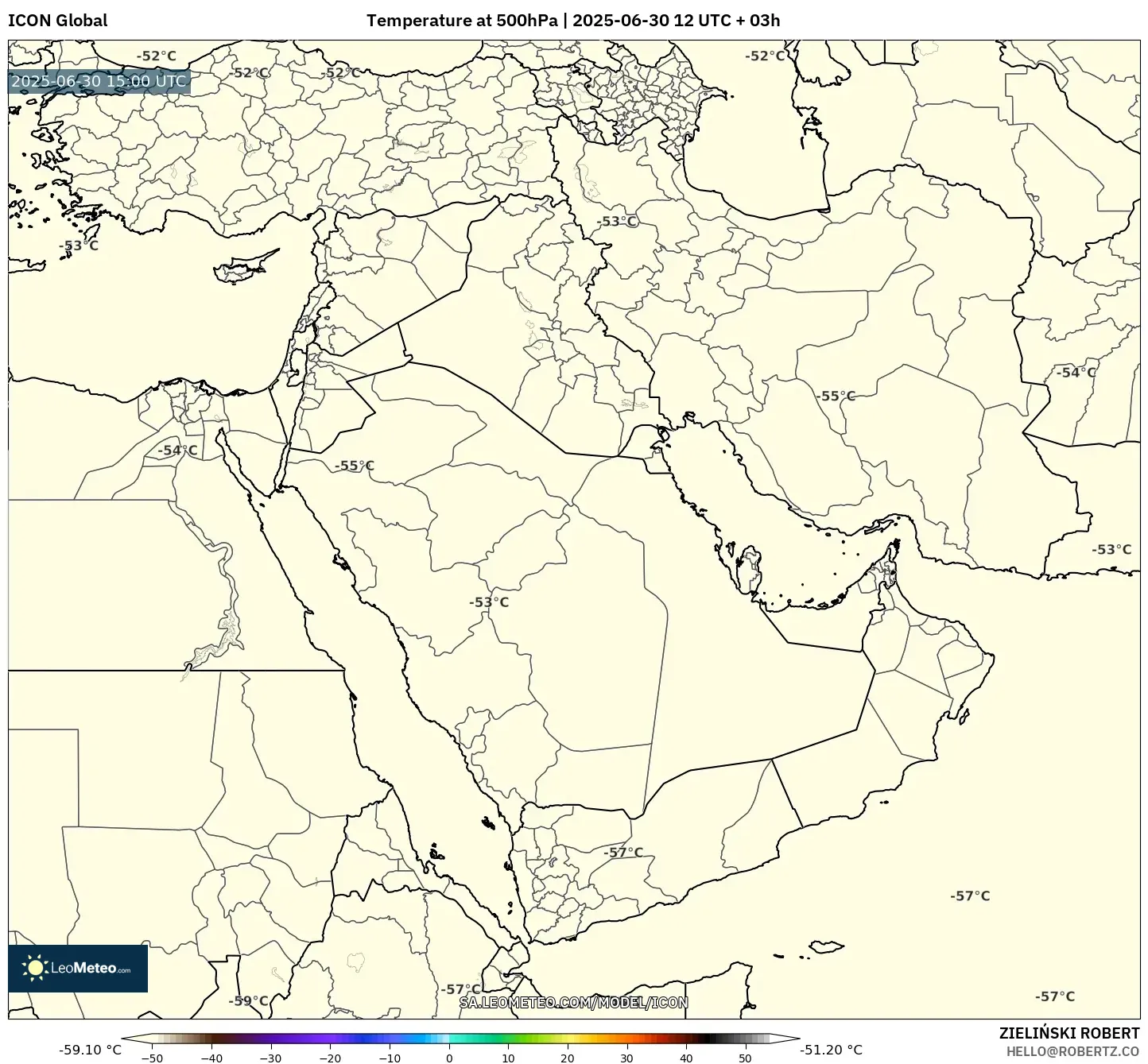 ICON model - Middle East, Temperature at 500hPa ICON model - Middle East, Temperature at 500hPa