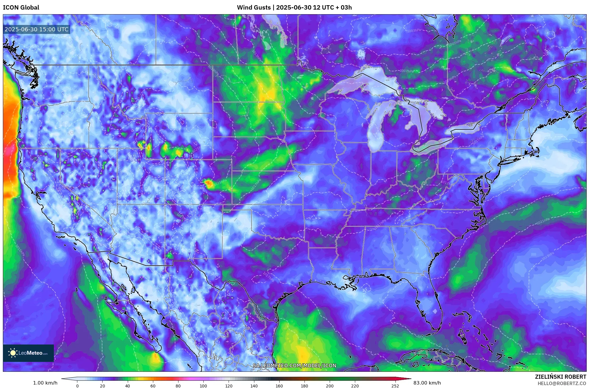 ICON model - United States, Wind Gusts ICON model - United States, Wind Gusts