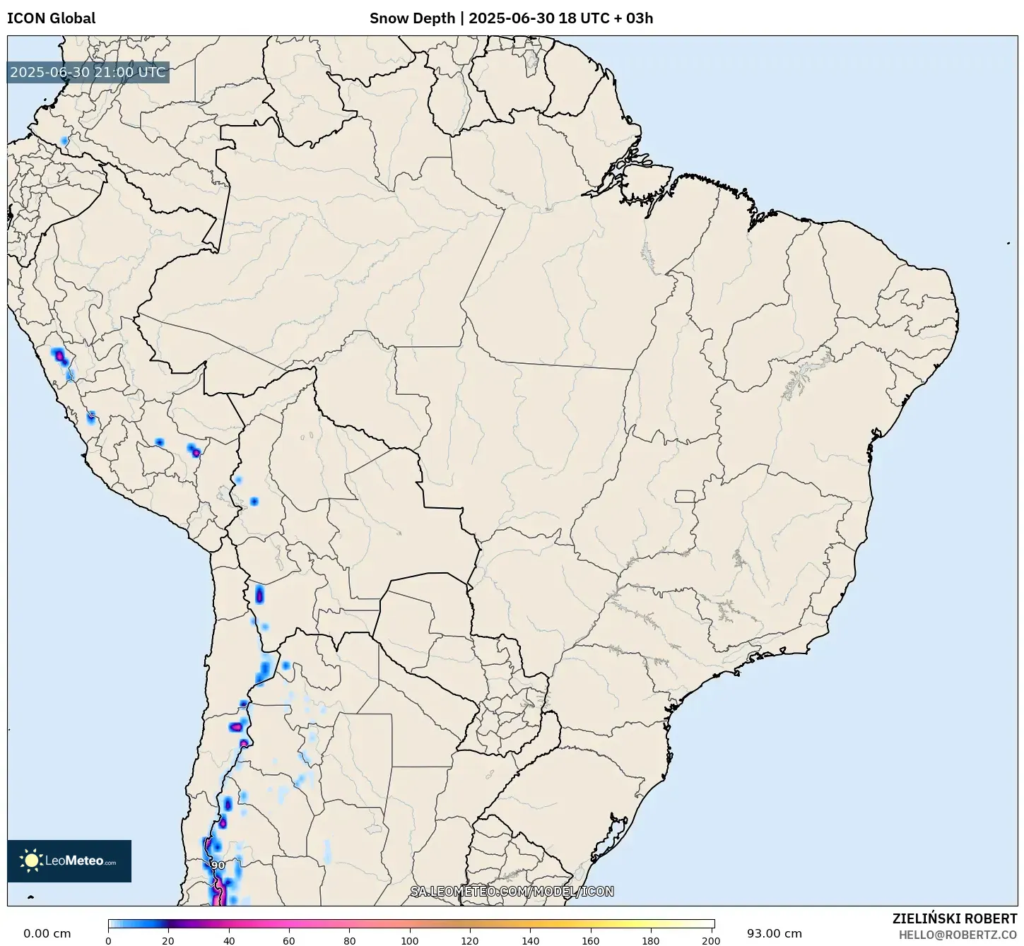 ICON model - Brazil, Snow Depth ICON model - Brazil, Snow Depth