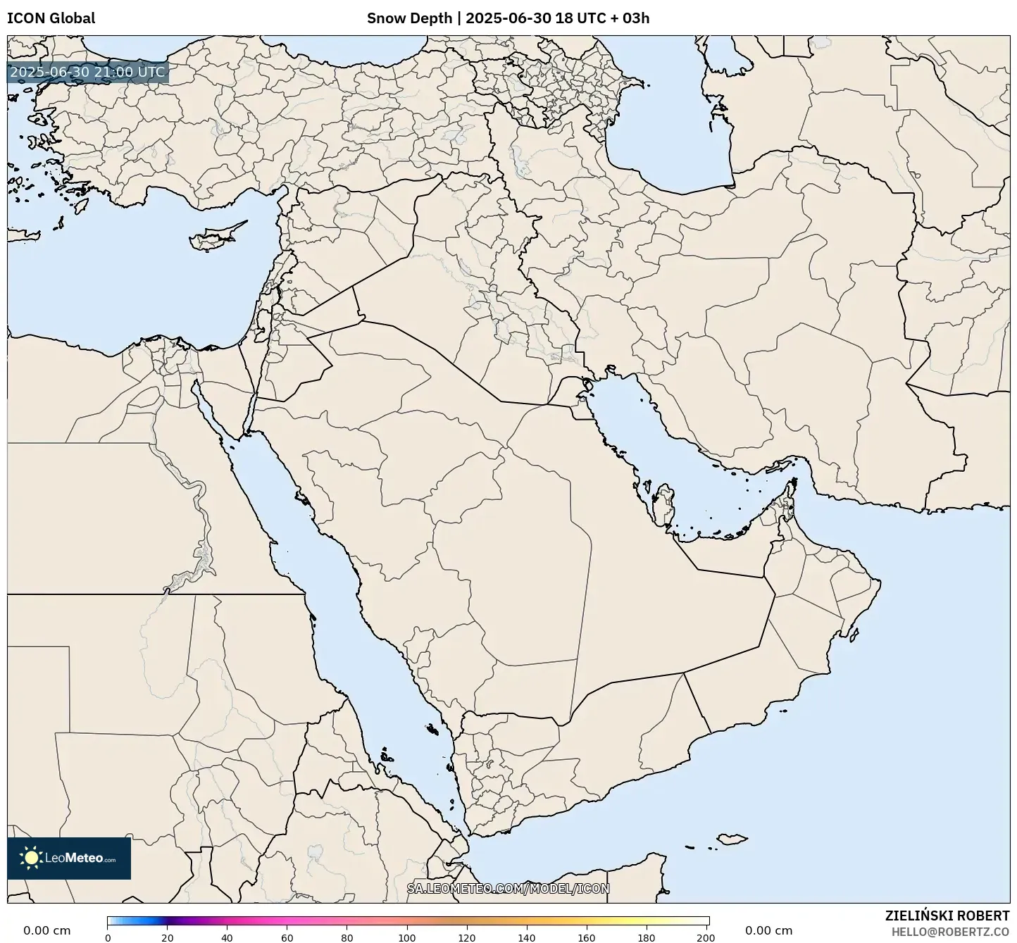 ICON model - Middle East, Snow Depth ICON model - Middle East, Snow Depth