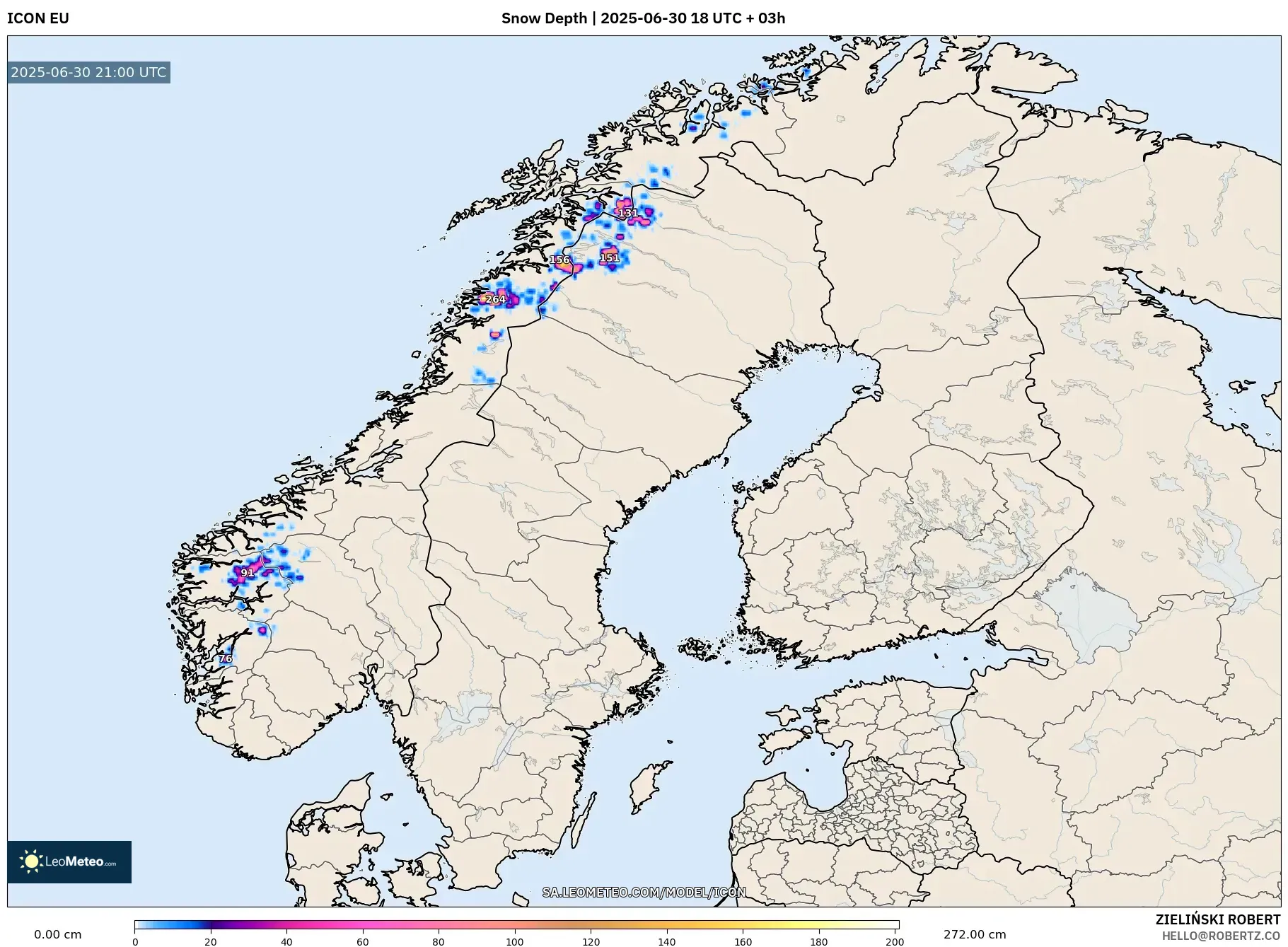 ICON model - Scandinavia, Snow Depth ICON model - Scandinavia, Snow Depth