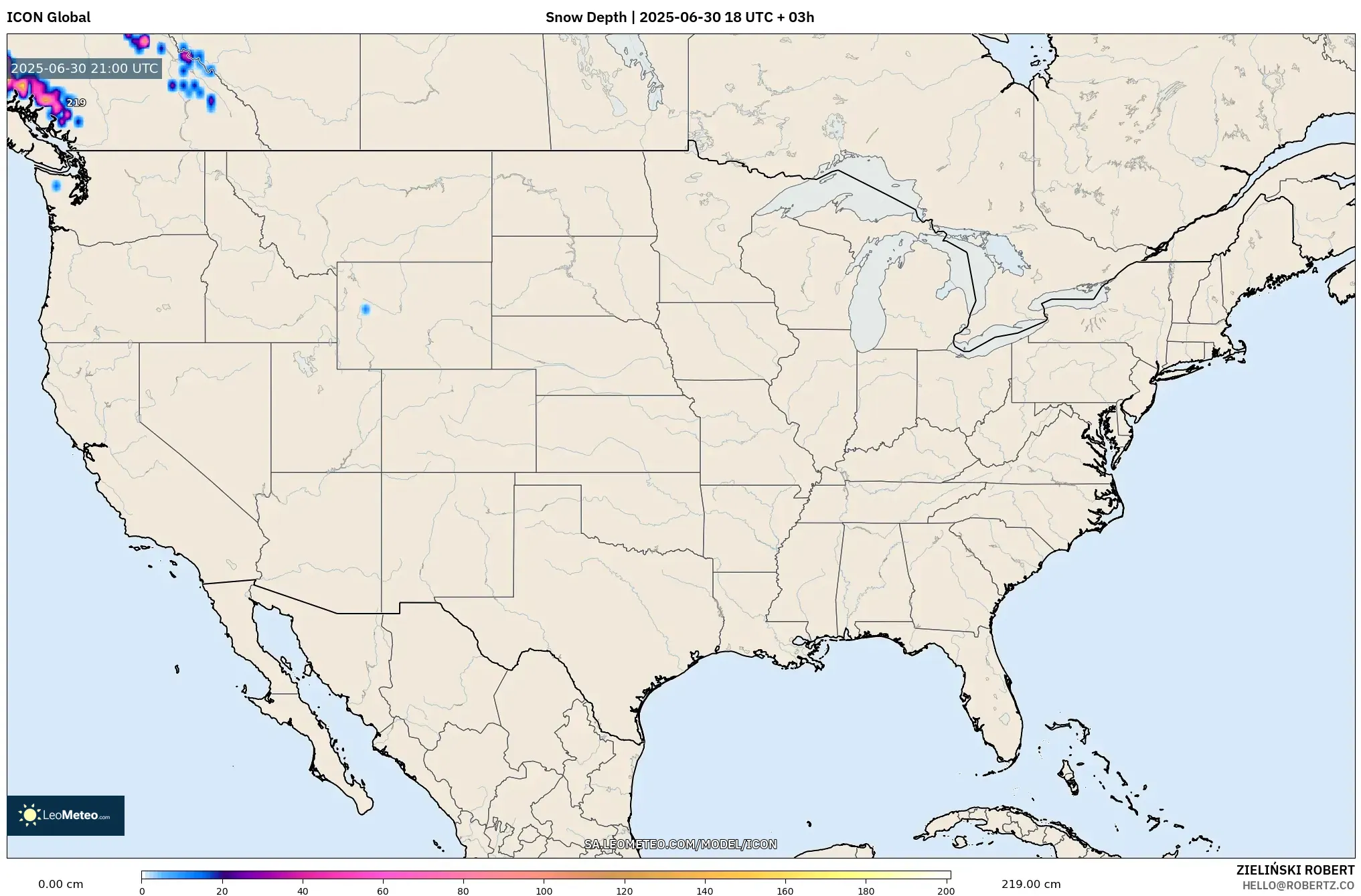 ICON model - United States, Snow Depth ICON model - United States, Snow Depth