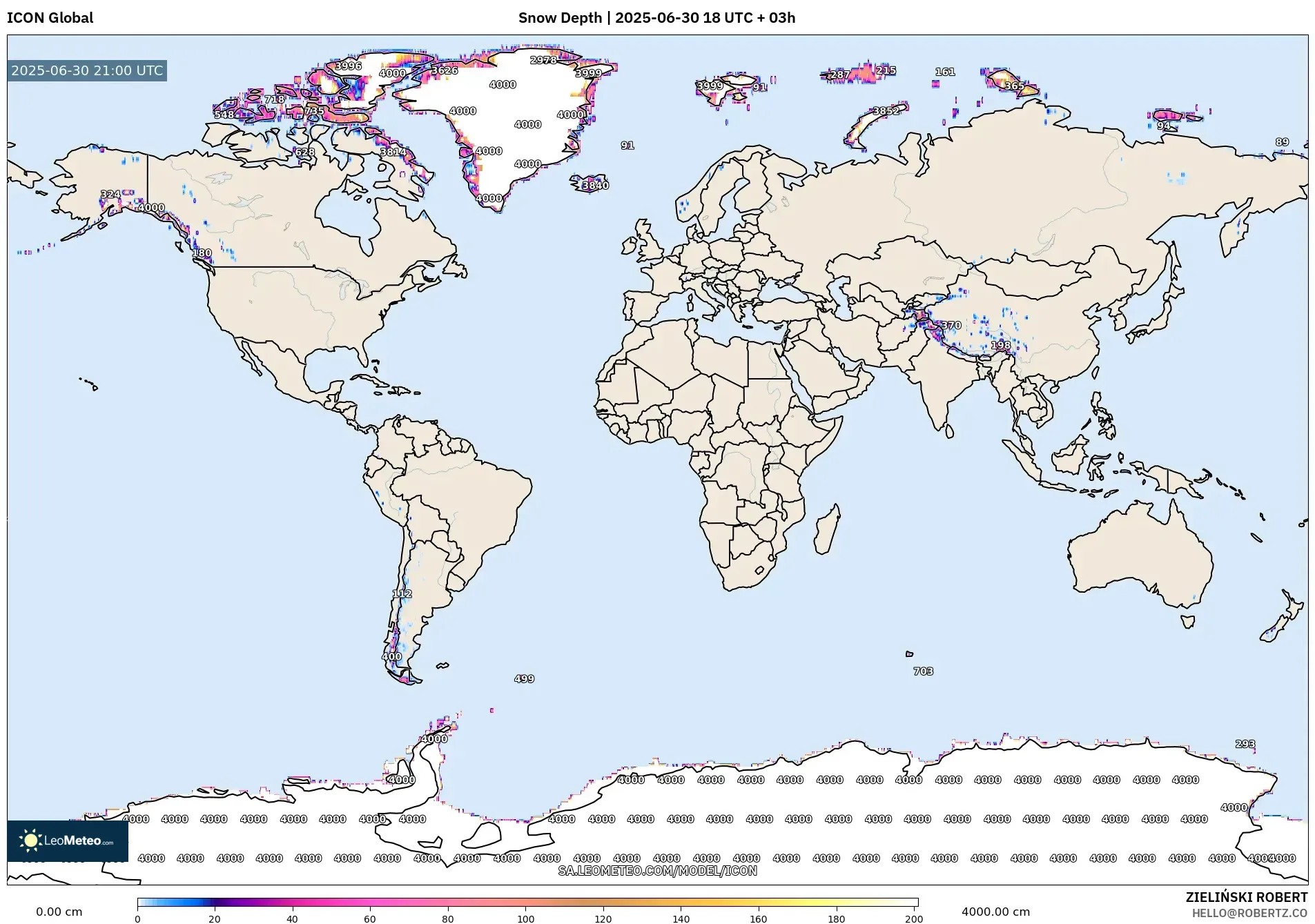 ICON model - World, Snow Depth ICON model - World, Snow Depth