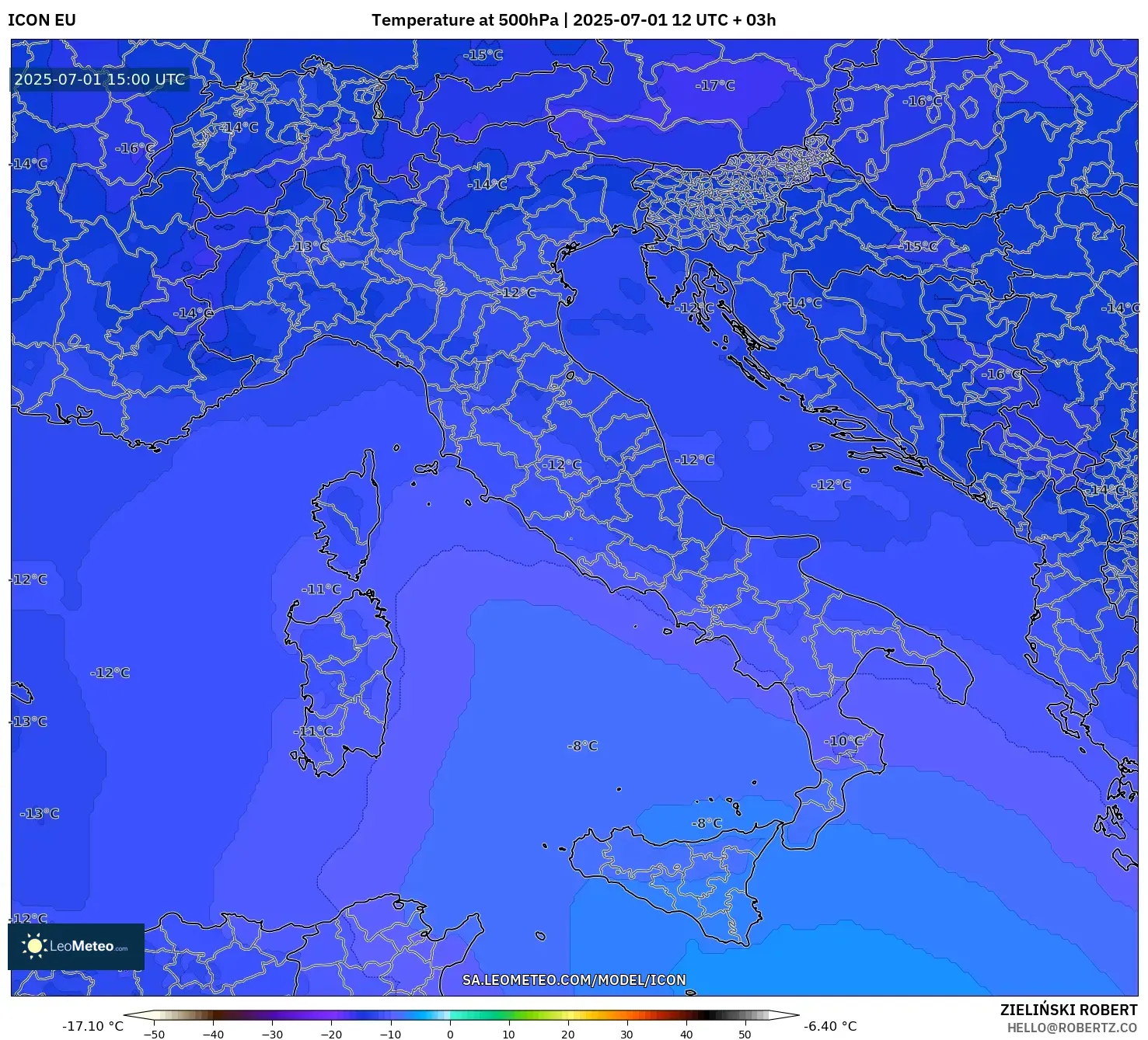 ICON model - Italy, Temperature at 500hPa ICON model - Italy, Temperature at 500hPa