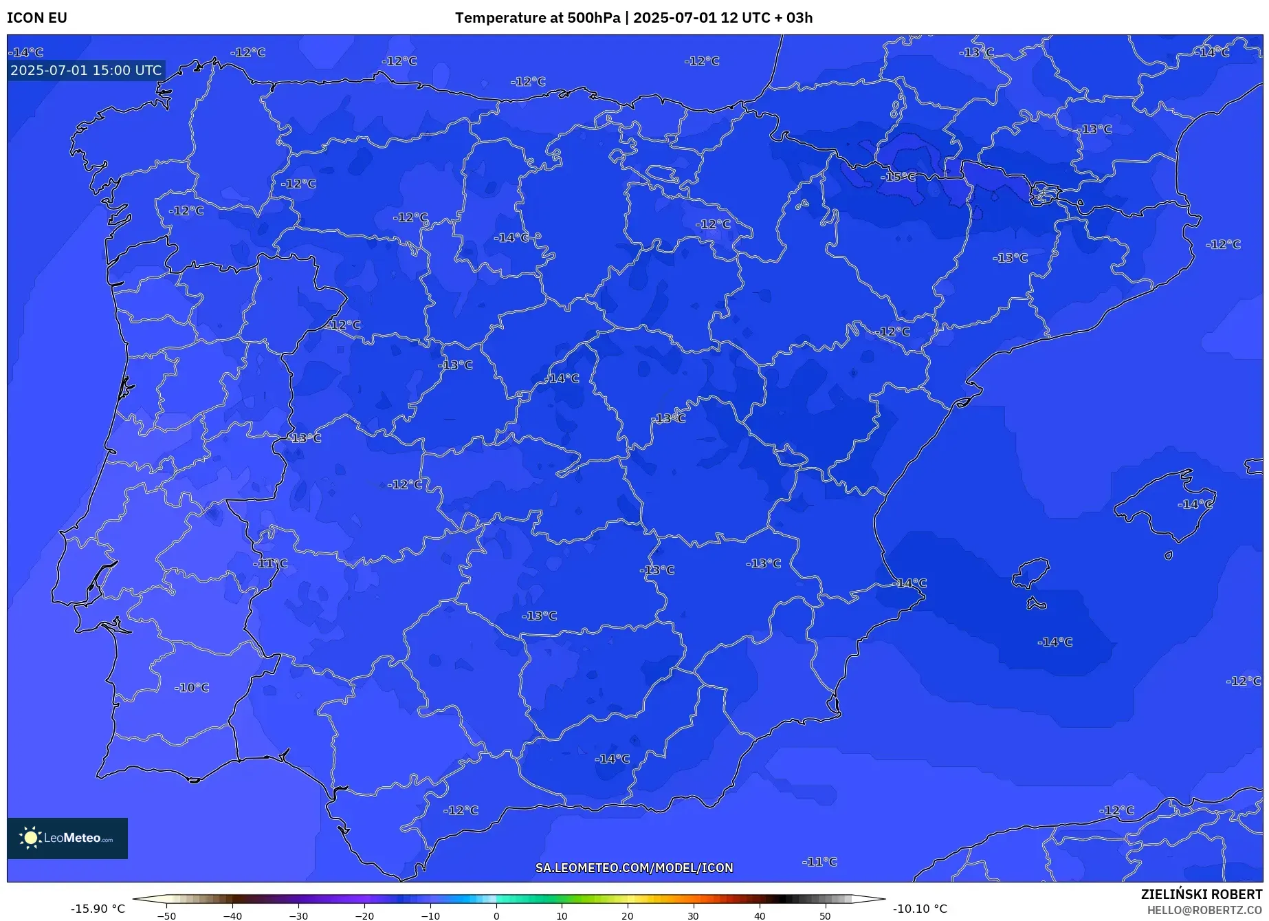 ICON model - Spain, Temperature at 500hPa ICON model - Spain, Temperature at 500hPa