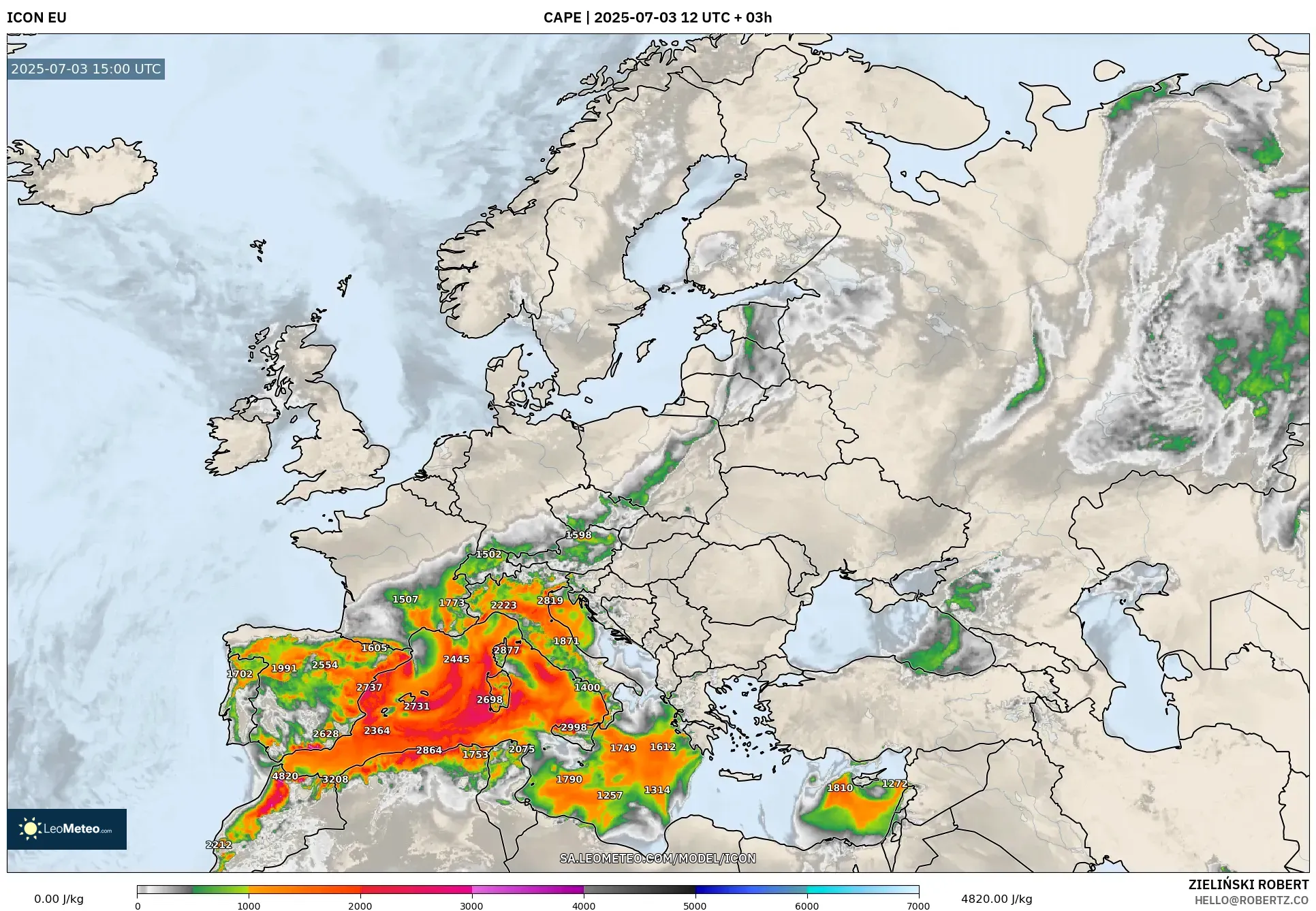 ICON model - Europe, CAPE