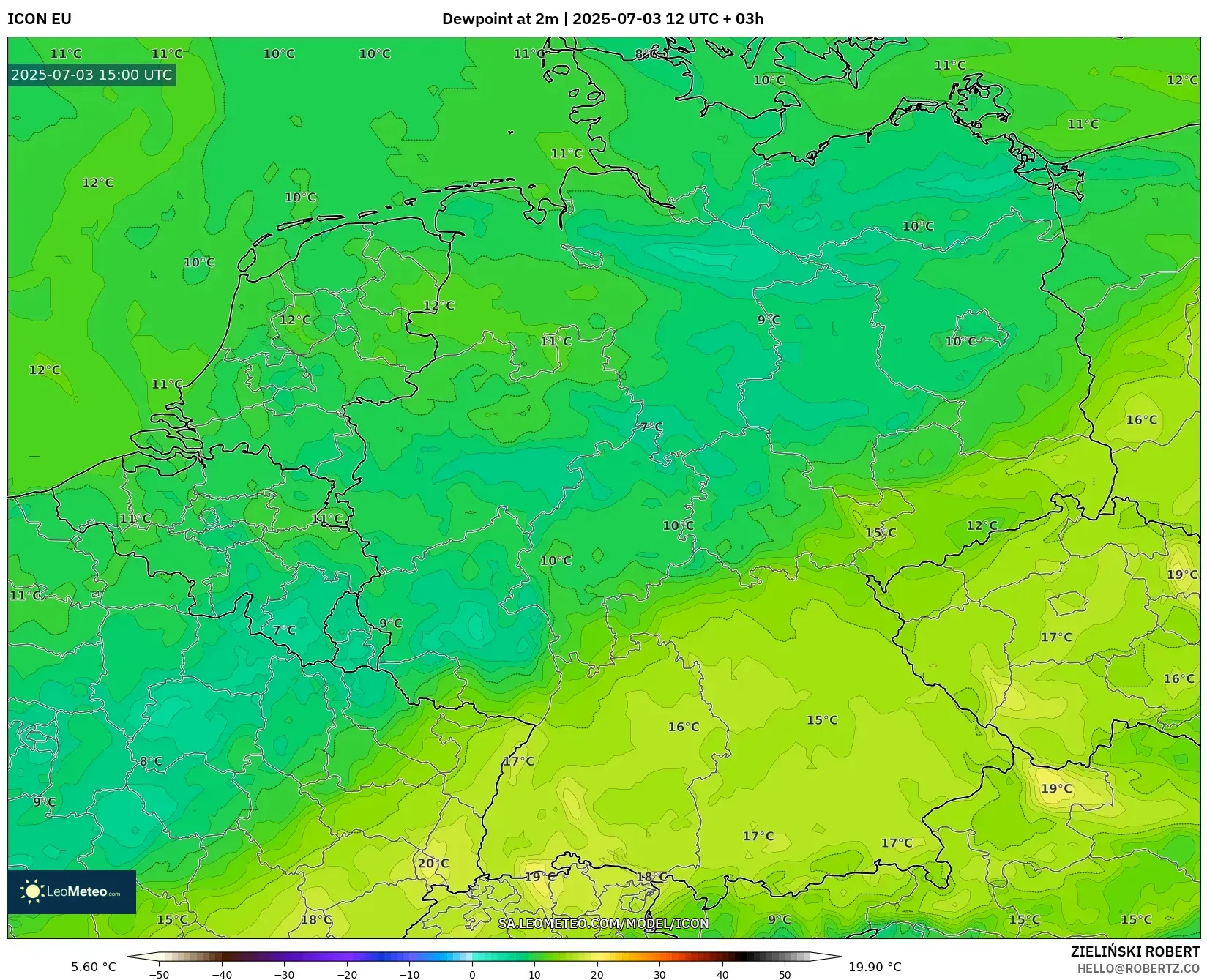 ICON model - Germany, Dewpoint at 2m