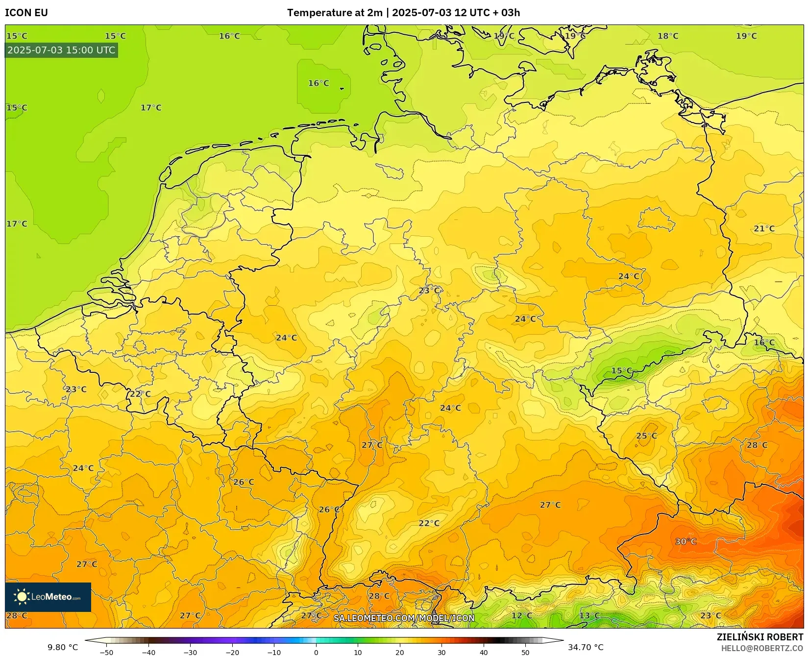 ICON model - Germany, Temperature at 2m