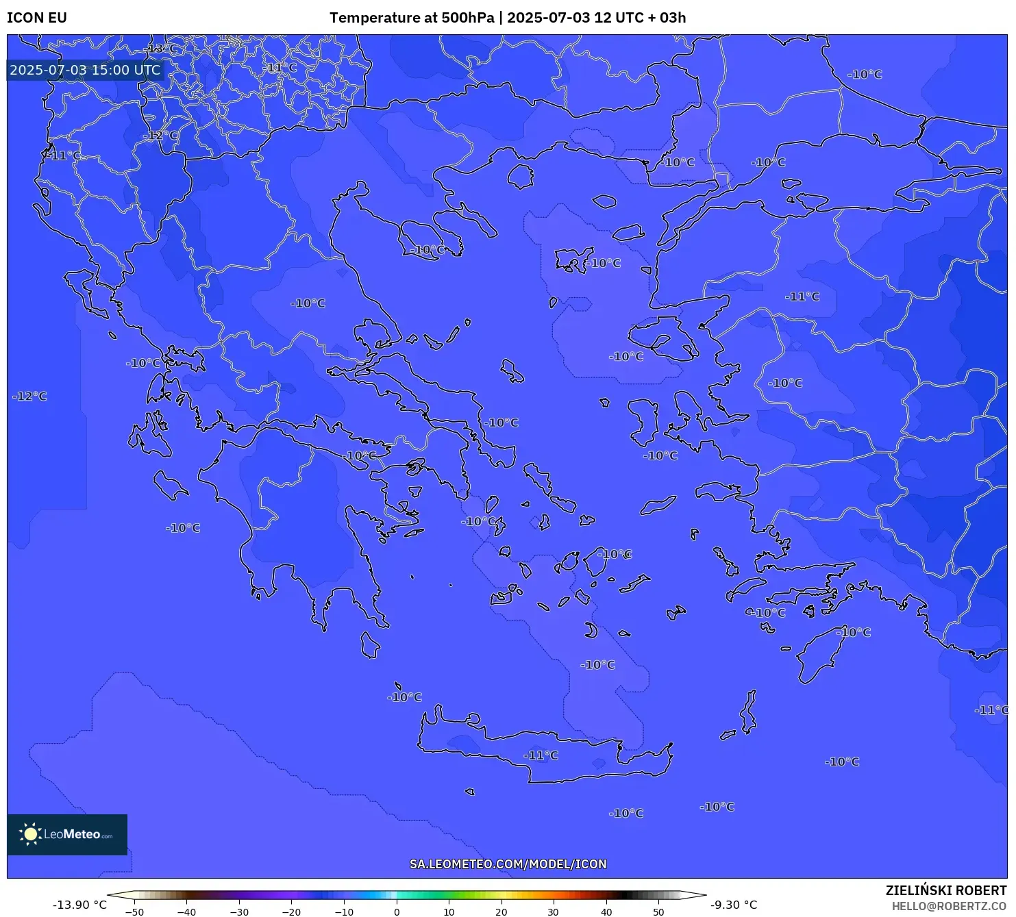 ICON model - Greece, Temperature at 500hPa