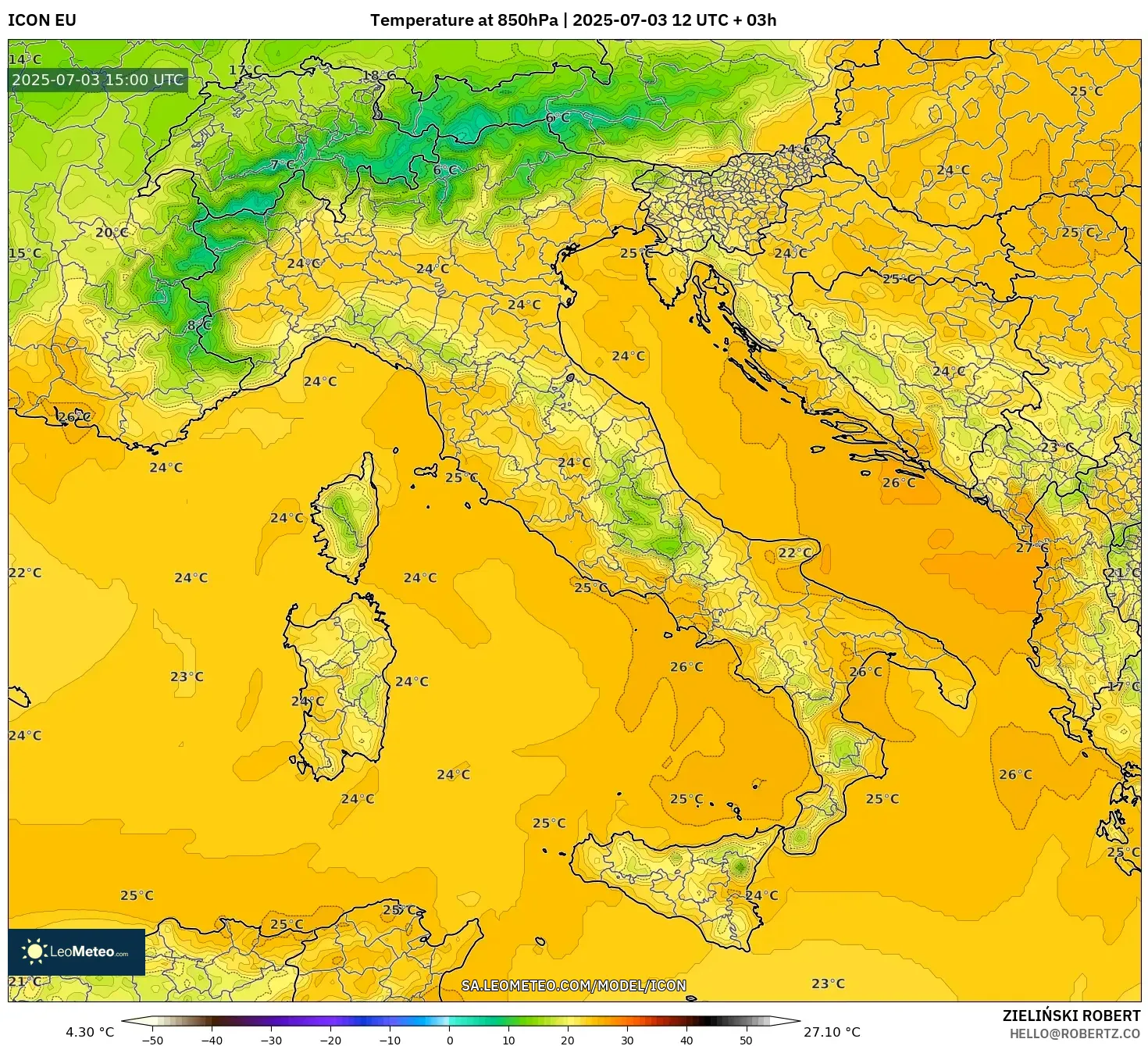 ICON model - Italy, Temperature at 850hPa