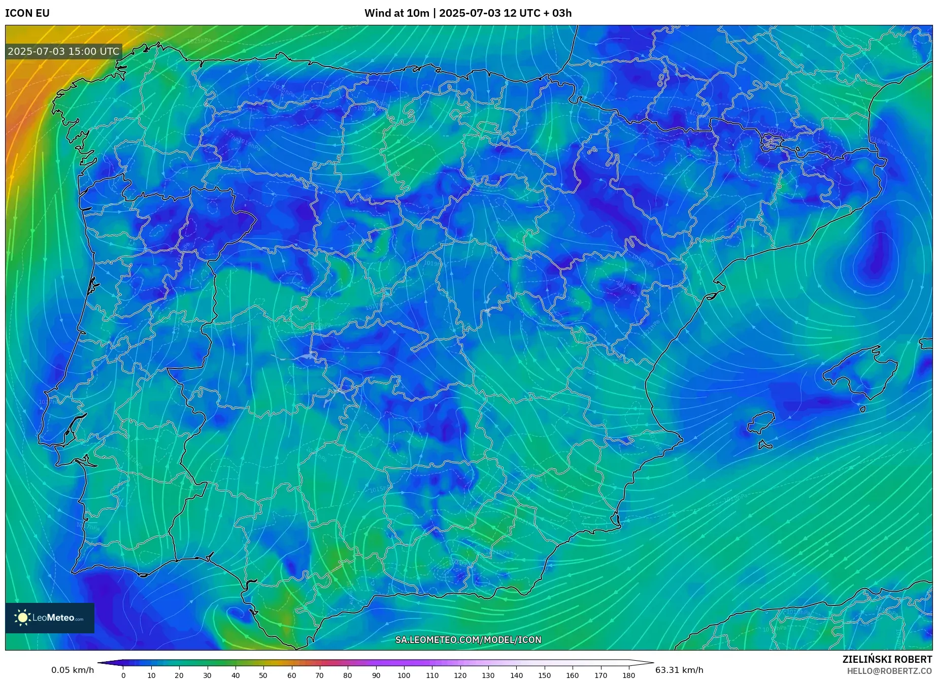 ICON model - Spain, Wind at 10m
