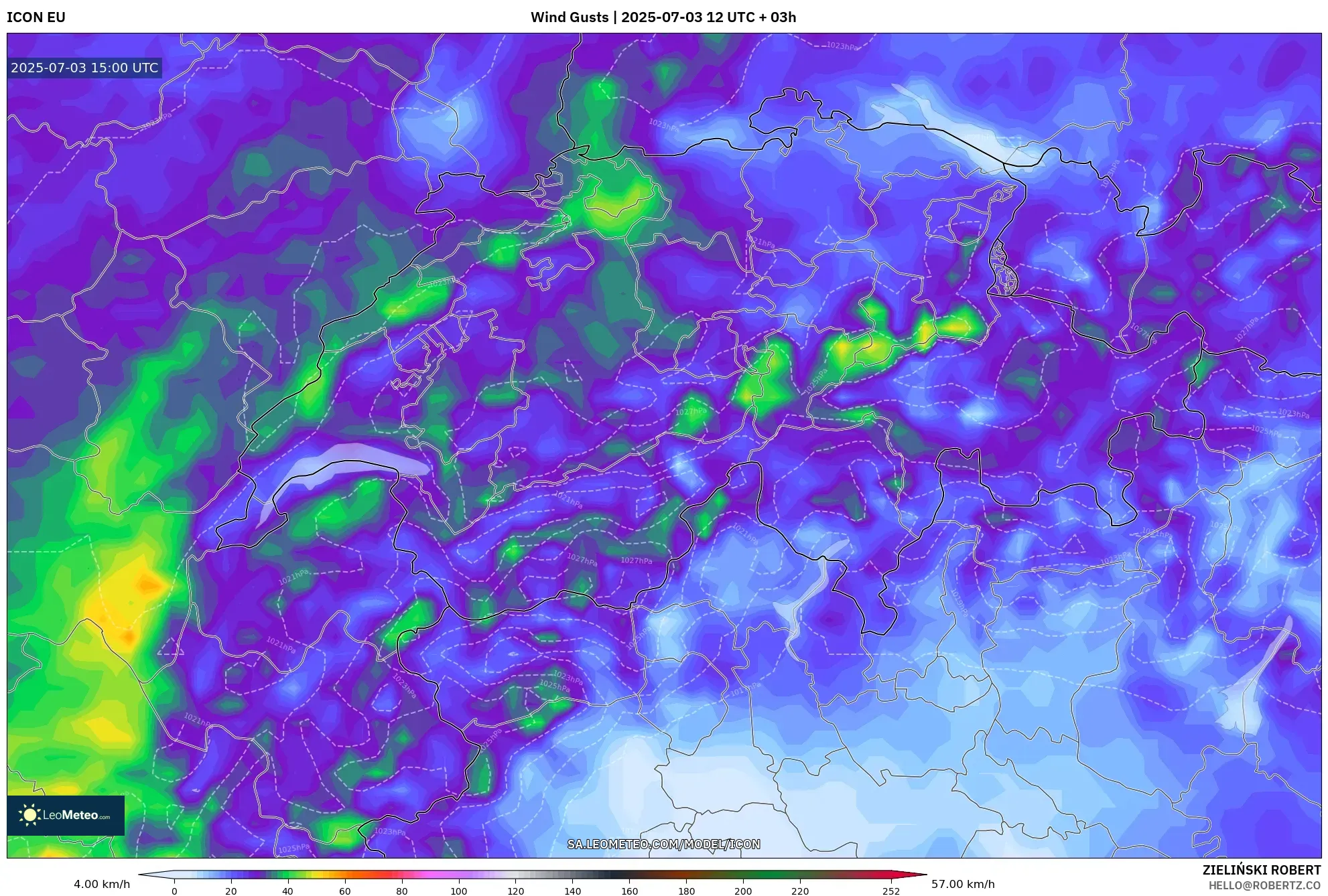 ICON model - Switzerland, Wind Gusts
