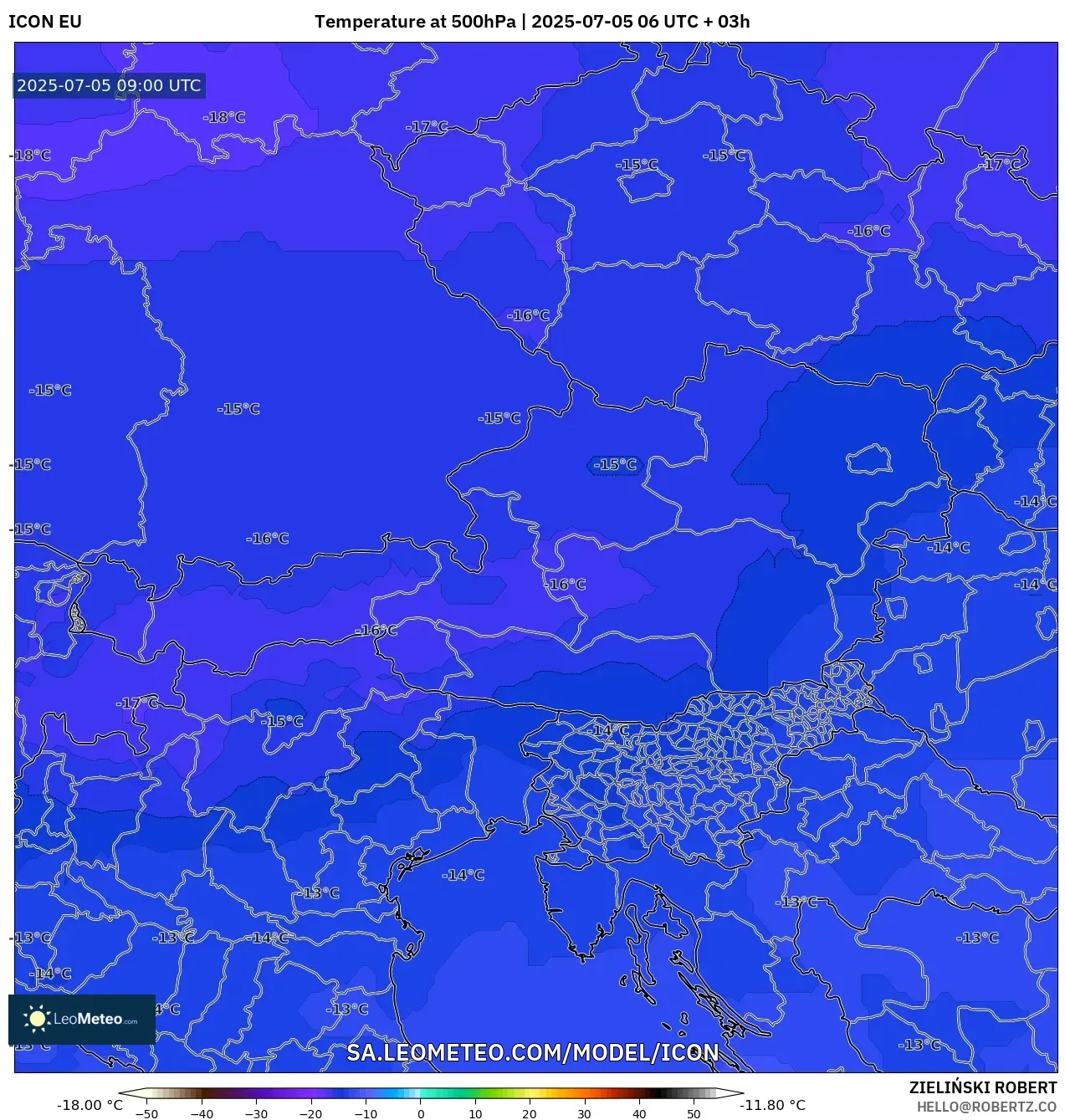 ICON model - Austria, Temperature at 500hPa ICON model - Austria, Temperature at 500hPa