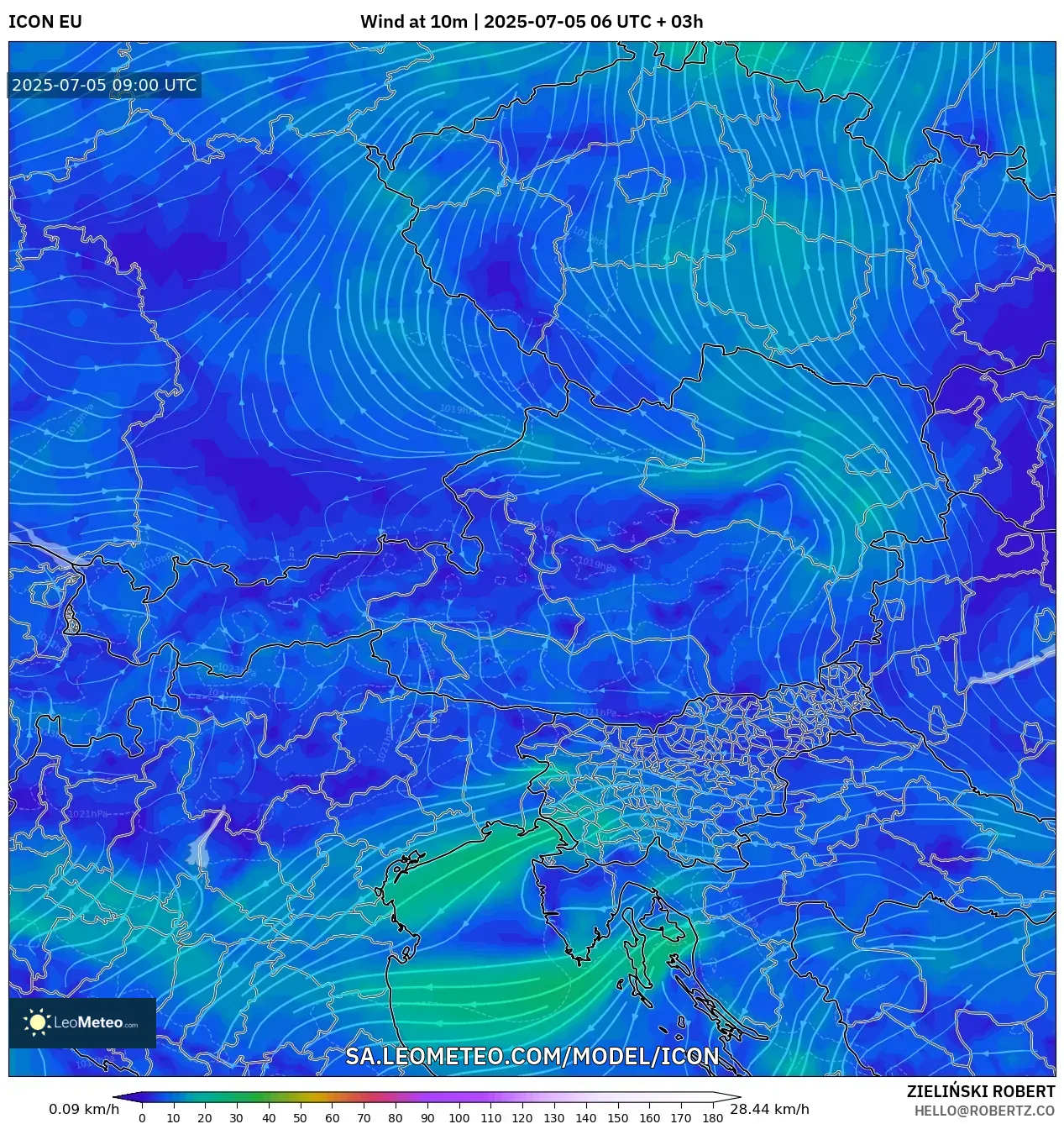 ICON model - Austria, Wind at 10m ICON model - Austria, Wind at 10m