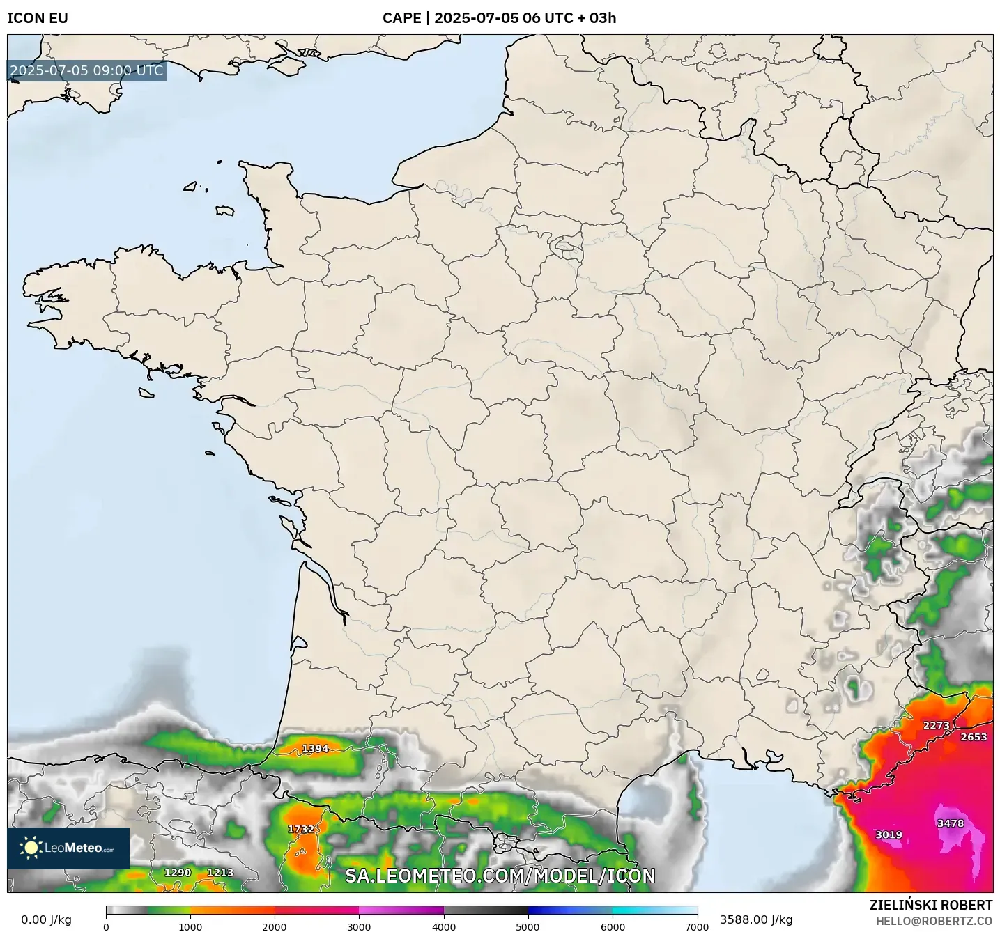 ICON model - France, CAPE ICON model - France, CAPE