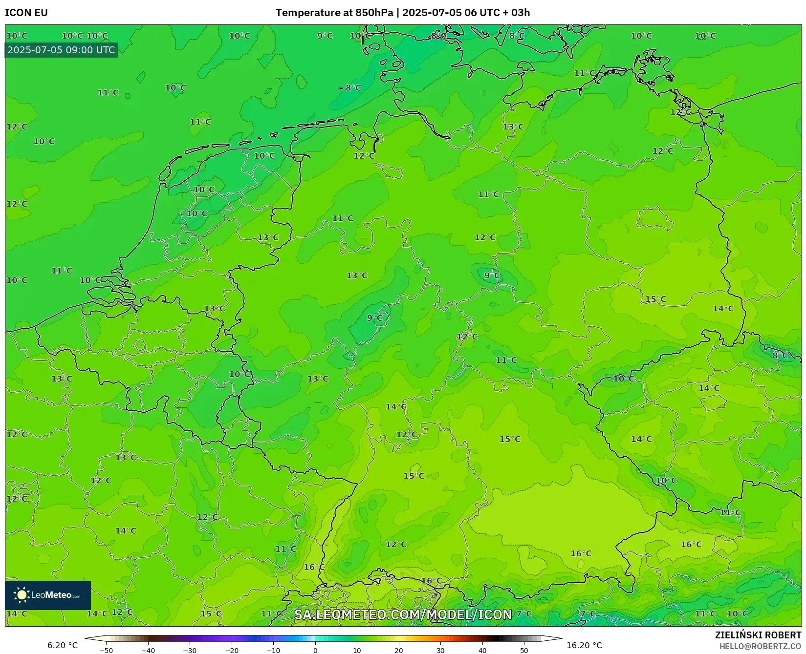 ICON model - Germany, Temperature at 850hPa ICON model - Germany, Temperature at 850hPa