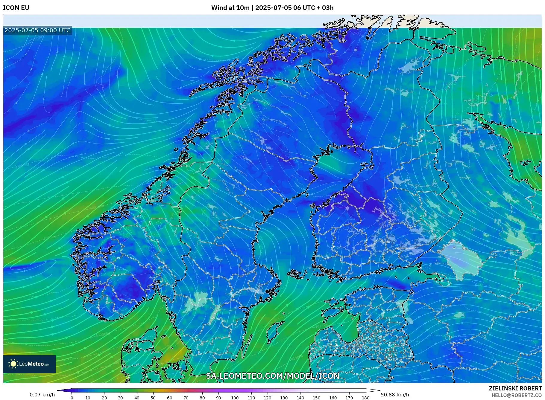 ICON model - Scandinavia, Wind at 10m ICON model - Scandinavia, Wind at 10m