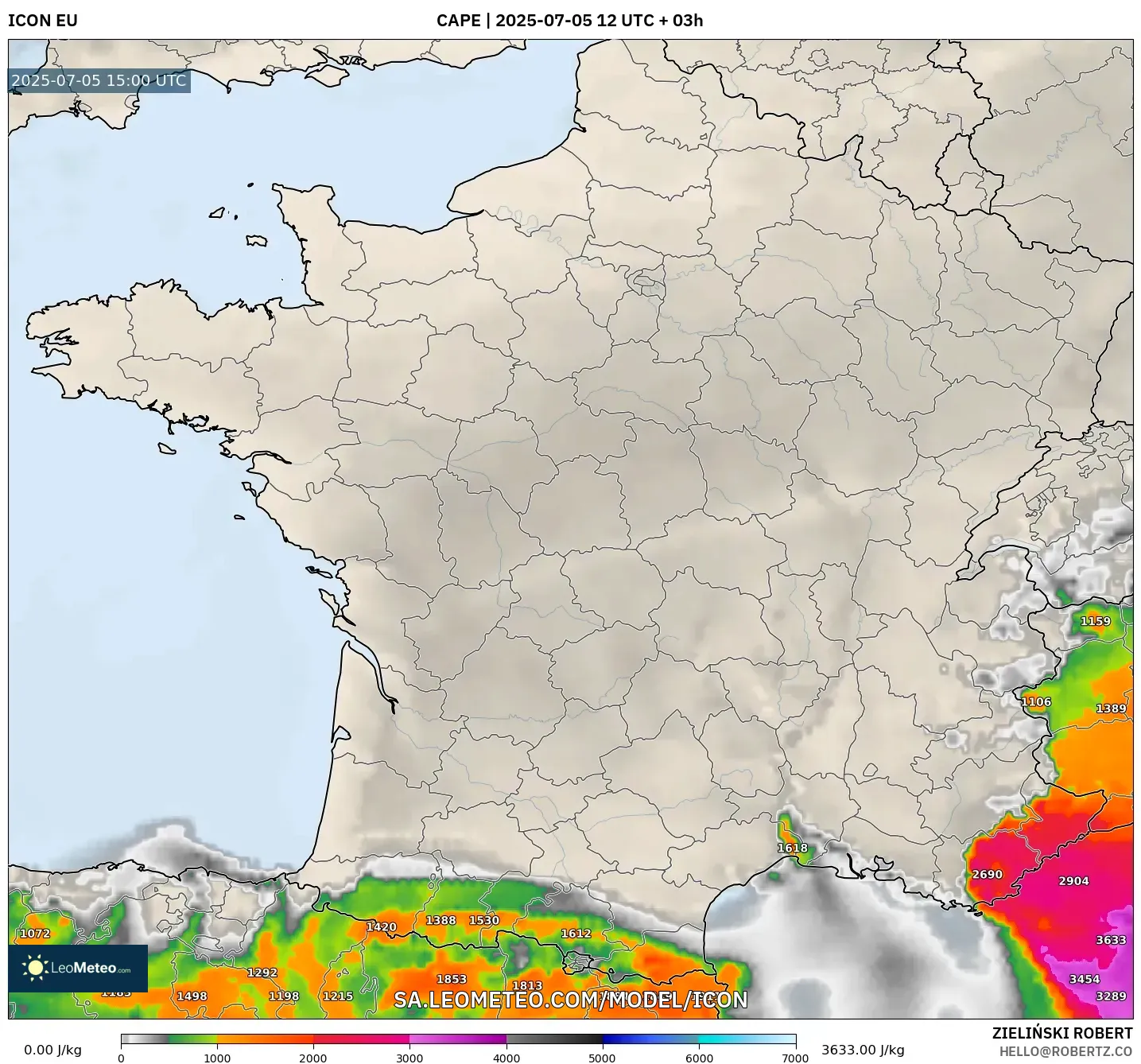 ICON model - France, CAPE ICON model - France, CAPE