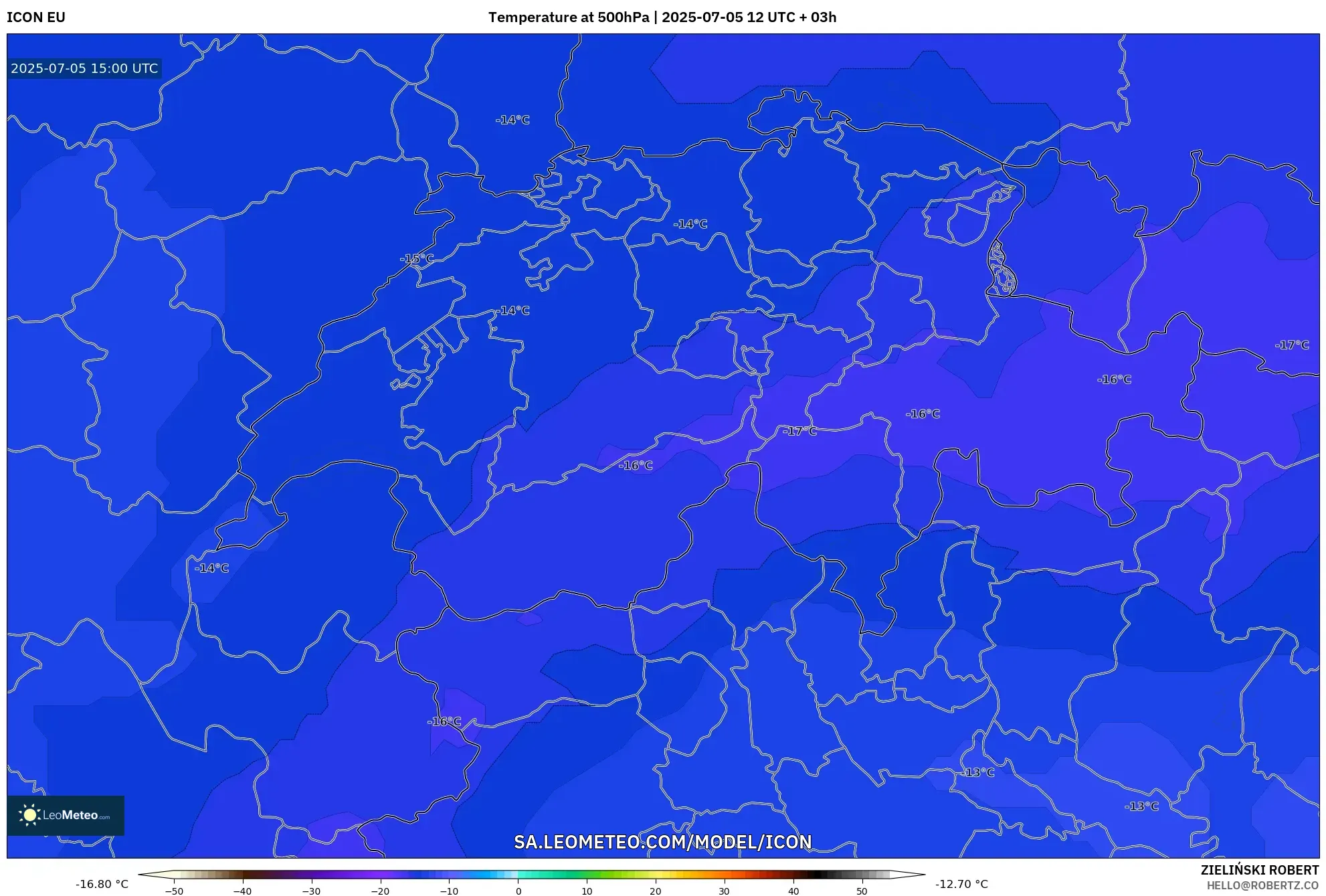 ICON model - Switzerland, Temperature at 500hPa ICON model - Switzerland, Temperature at 500hPa