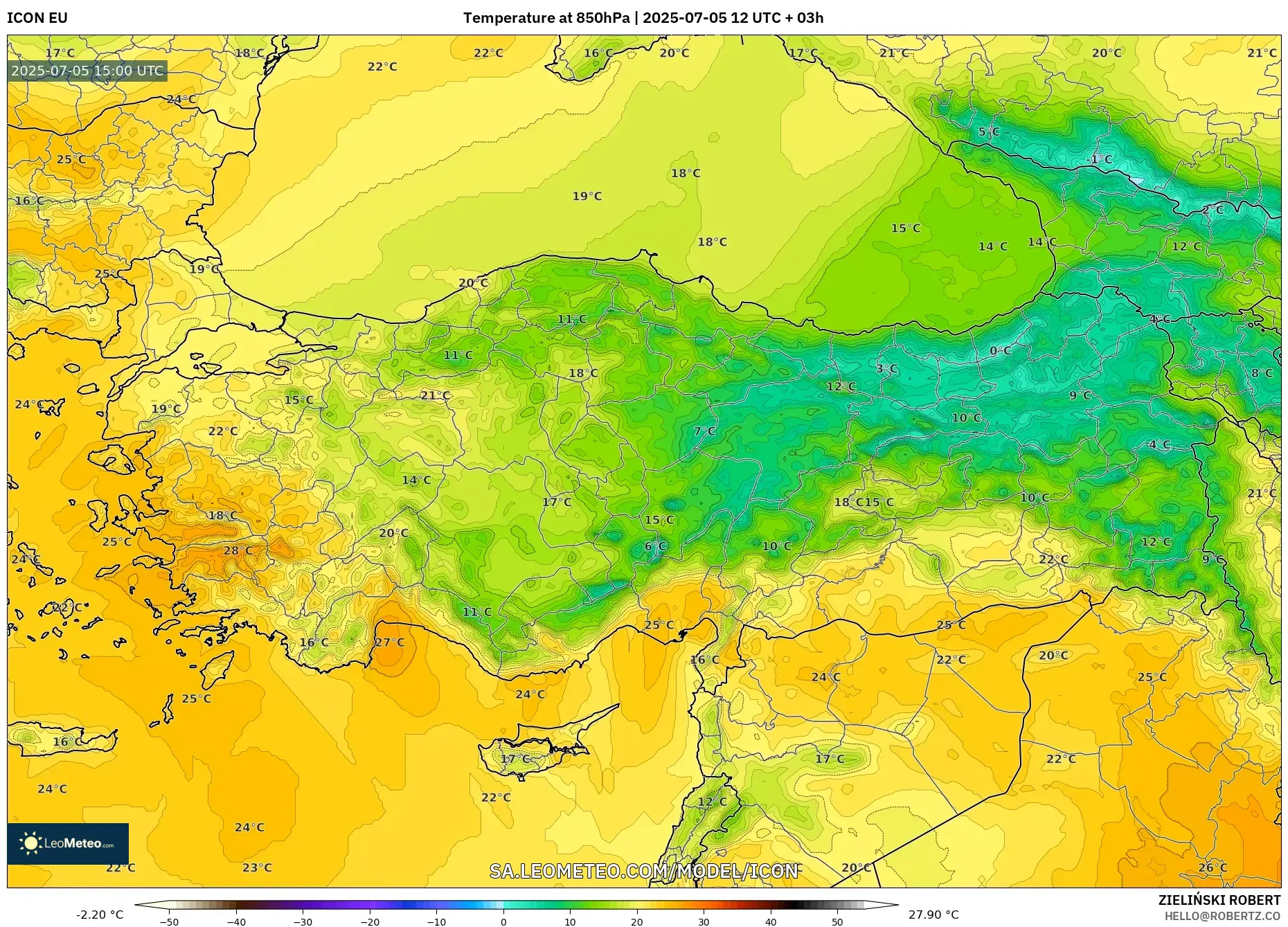 ICON model - Turkey, Temperature at 850hPa ICON model - Turkey, Temperature at 850hPa