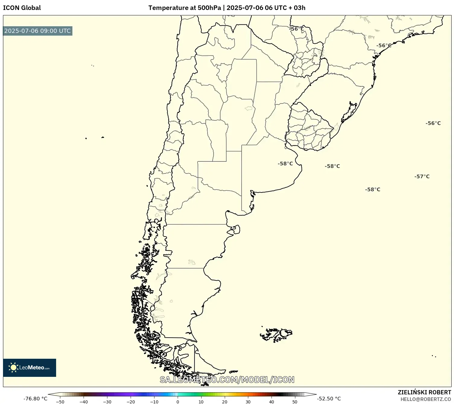 ICON model - Argentina, Temperature at 500hPa ICON model - Argentina, Temperature at 500hPa