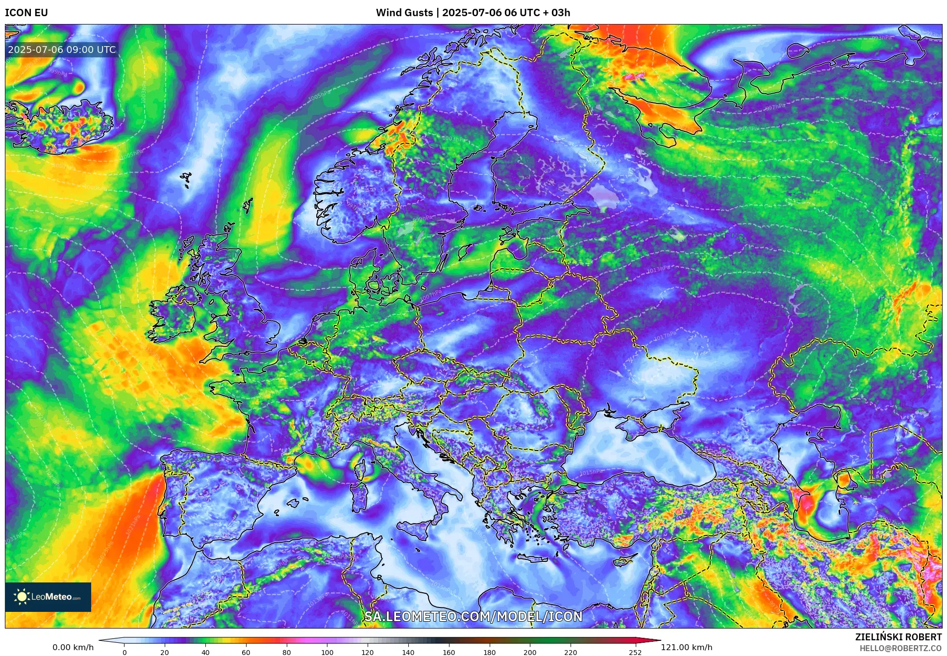 ICON model - Europe, Wind Gusts ICON model - Europe, Wind Gusts