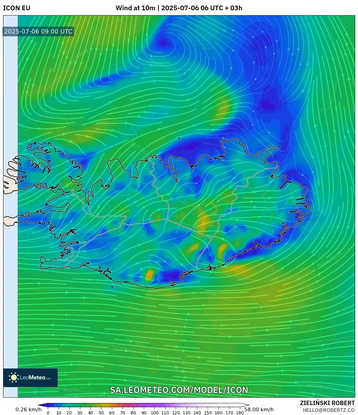 ICON model - Iceland, Wind at 10m ICON model - Iceland, Wind at 10m