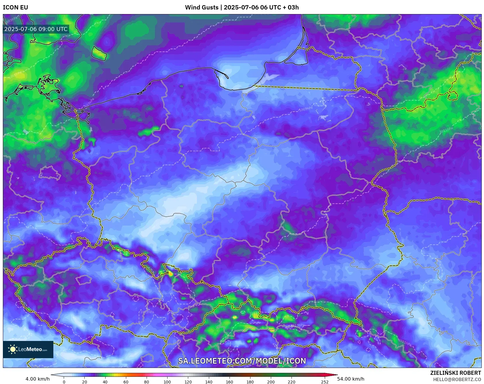ICON model - Poland, Wind Gusts ICON model - Poland, Wind Gusts
