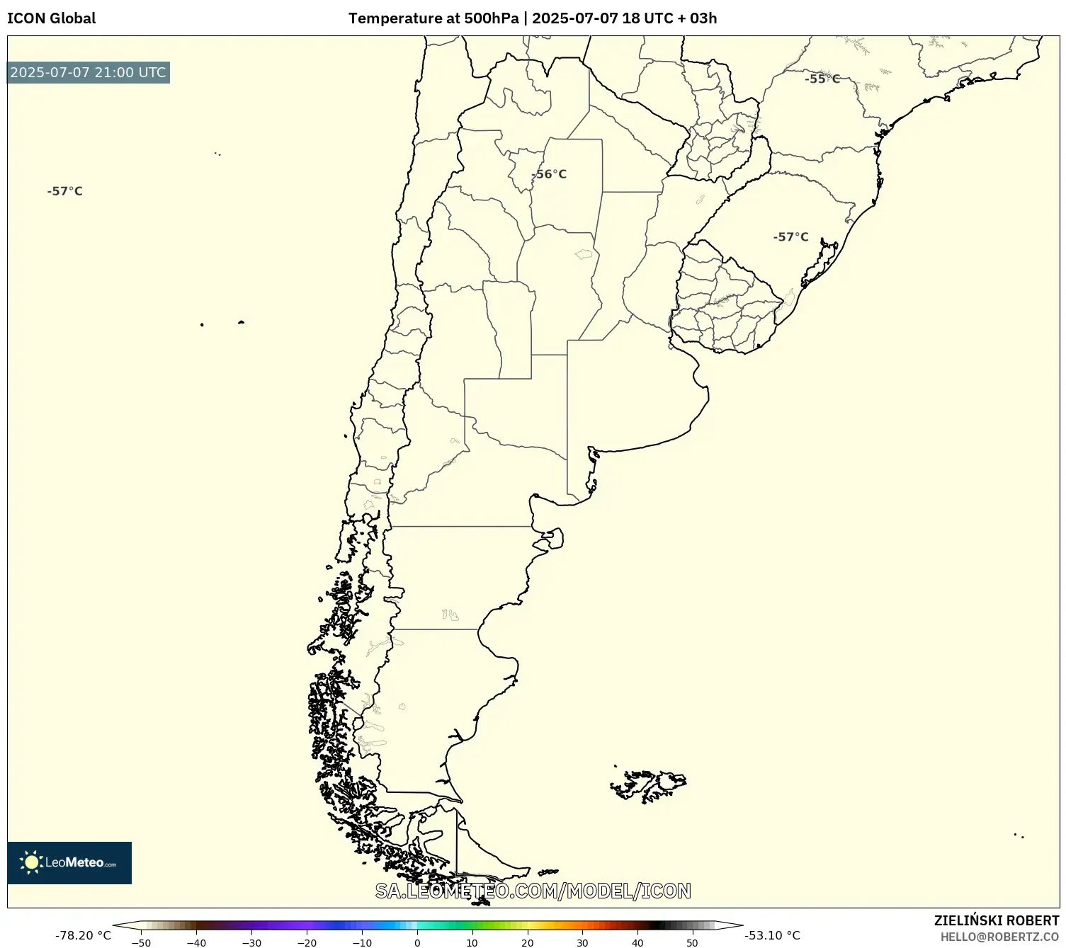 ICON model - Argentina, Temperature at 500hPa ICON model - Argentina, Temperature at 500hPa