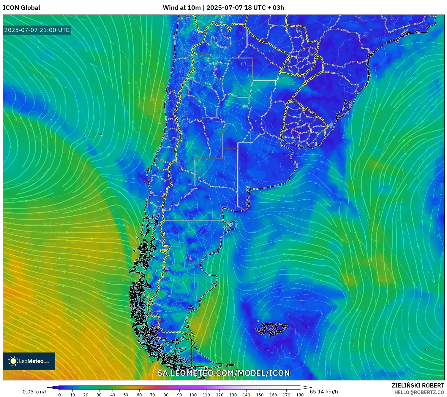 ICON model - Argentina, Wind at 10m ICON model - Argentina, Wind at 10m