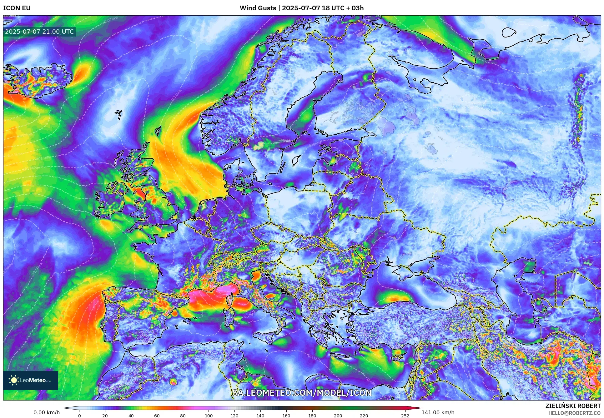 ICON model - Europe, Wind Gusts ICON model - Europe, Wind Gusts
